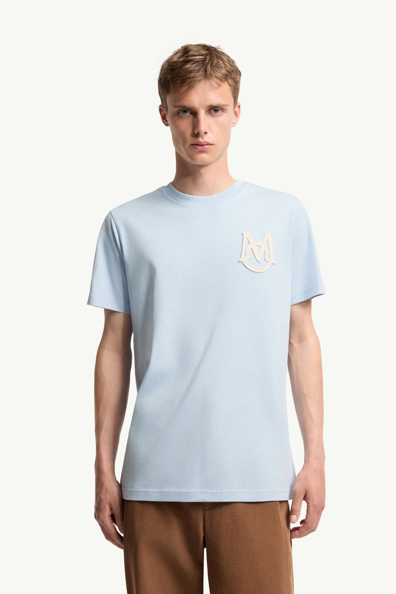 Monogram Cotton T-Shirt Men Light Blue Moncler 3