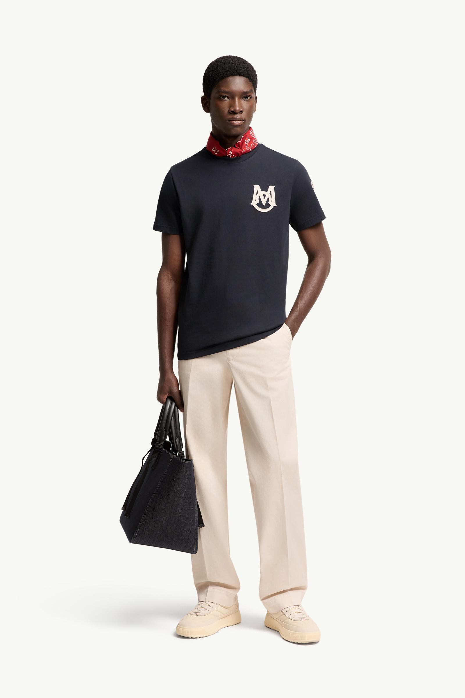 Navy Blue Monogram Cotton T-Shirt - Polos & T-shirts for Men