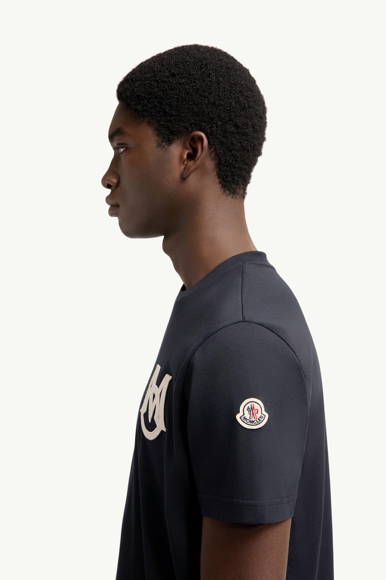 Navy Blue Monogram Cotton T-Shirt - Polos & T-shirts for Men