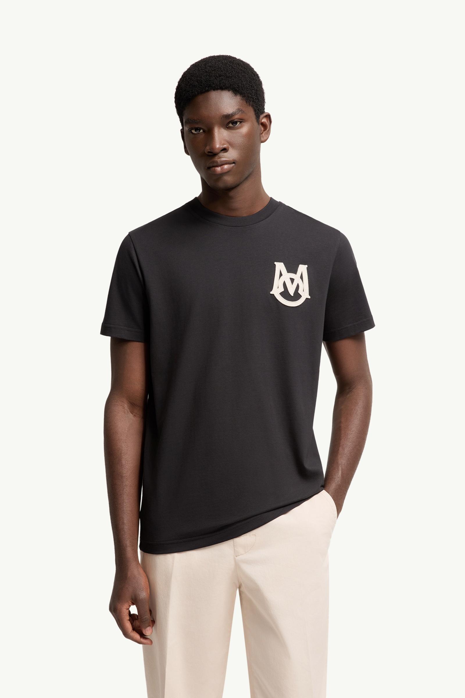 Navy Blue Monogram Cotton T-Shirt - Polos & T-shirts for Men