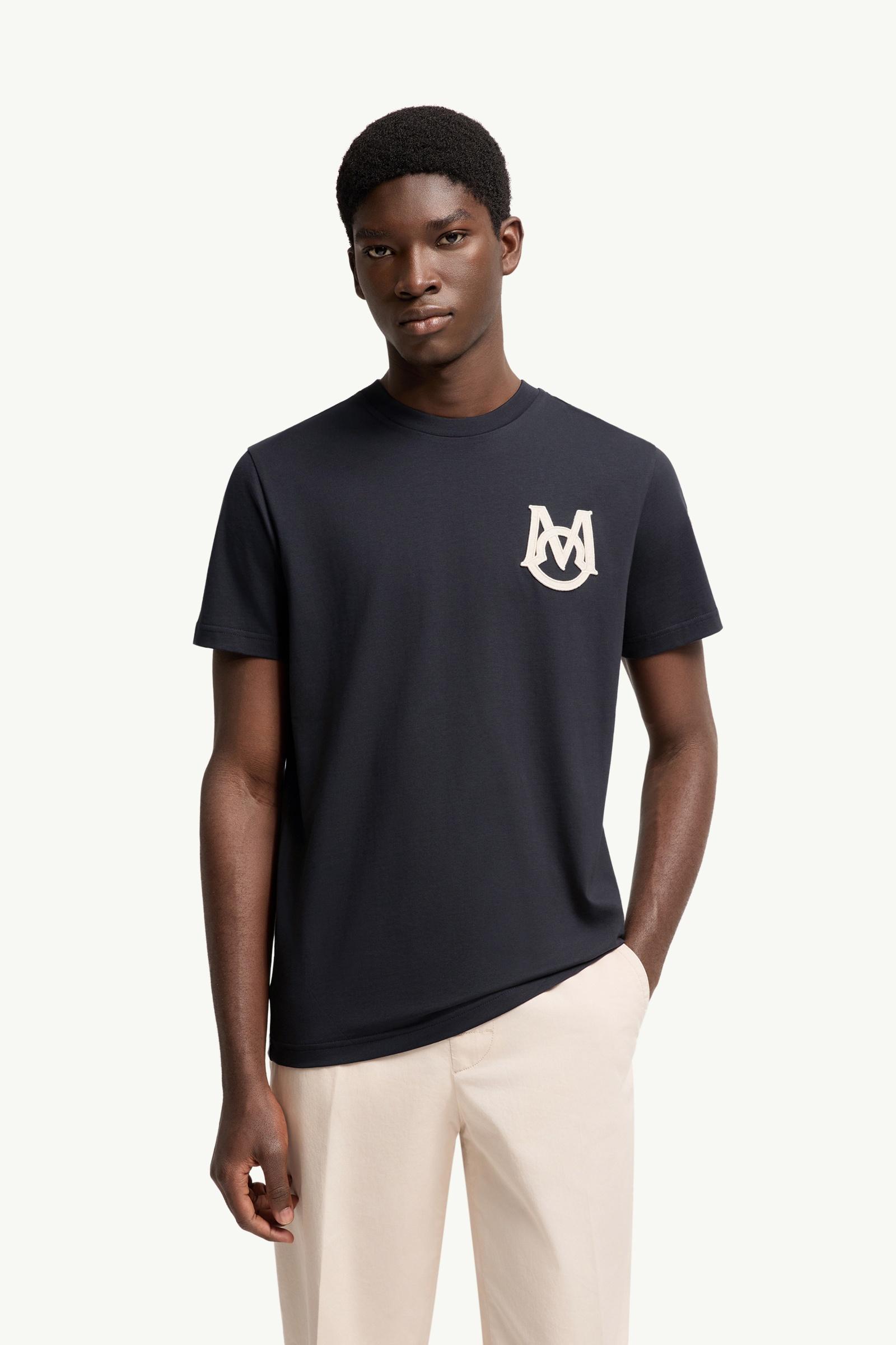 Navy Blue Monogram Cotton T-Shirt - Polos & T-shirts for Men