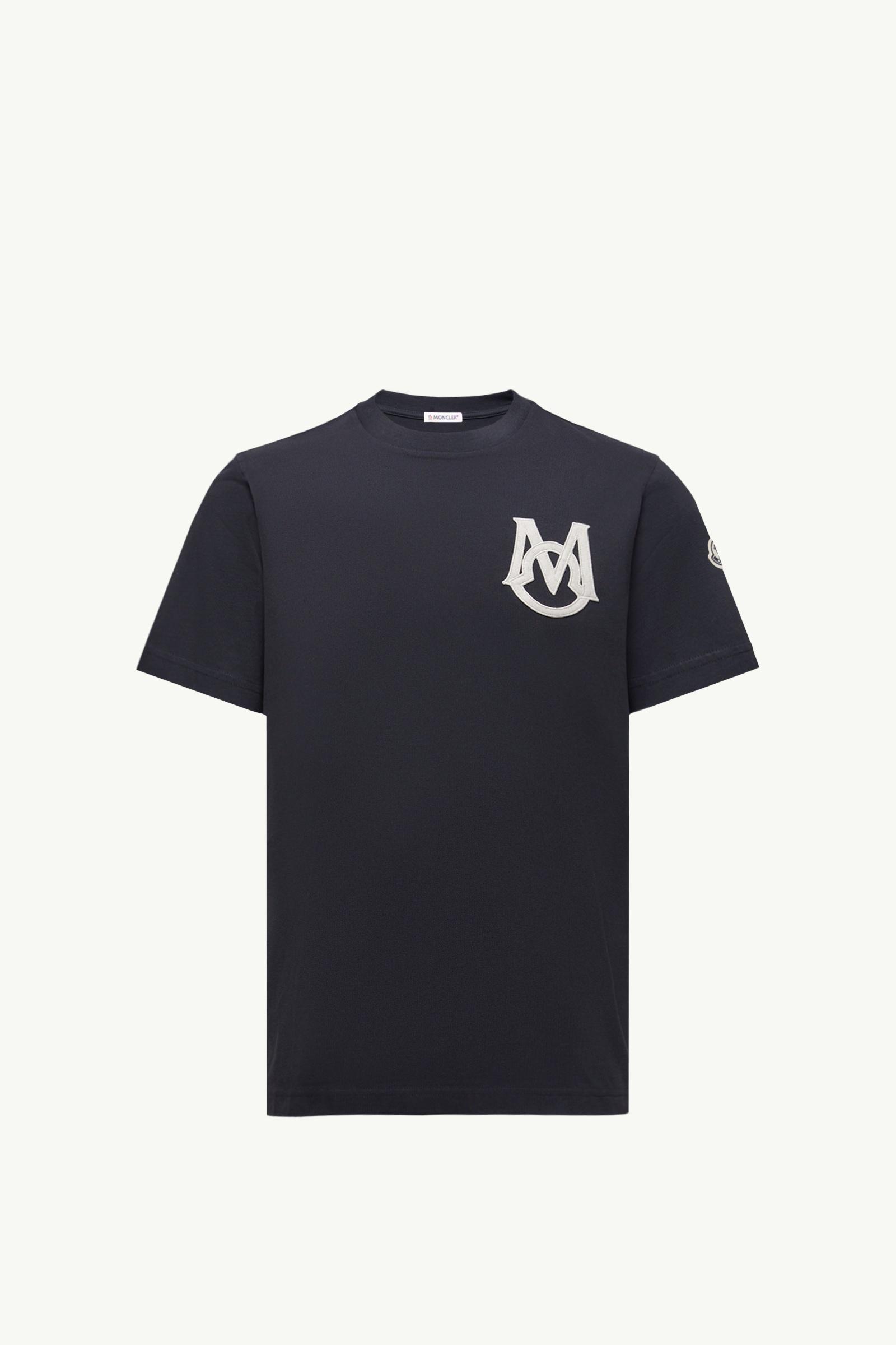 Navy Blue Monogram Cotton T-Shirt - Polos & T-shirts for Men