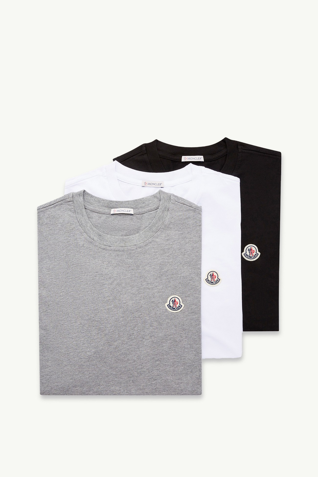 Logo Patch Cotton T-Shirt (Pack of Three) Men White & Black & Gray Moncler 2