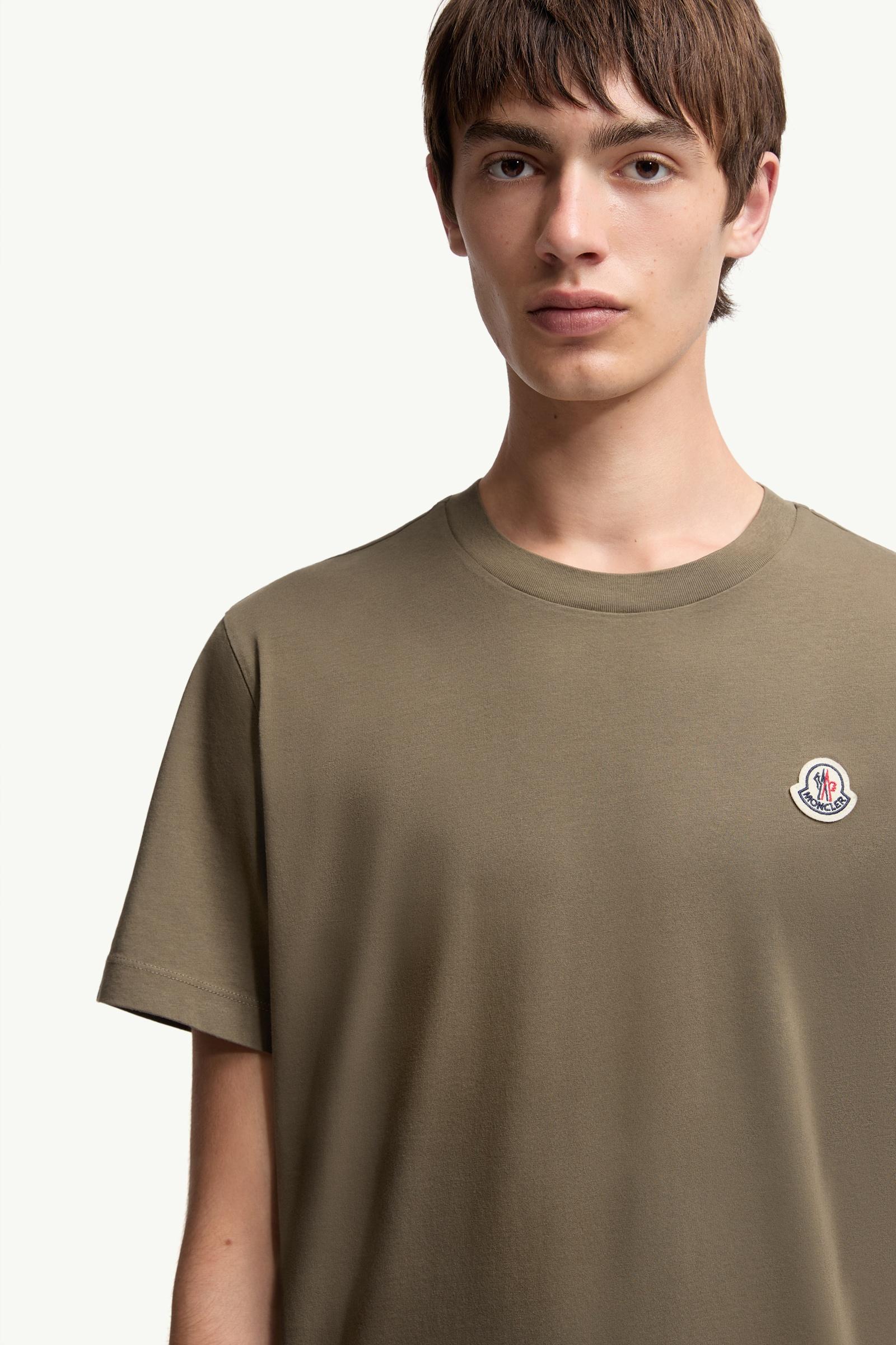 Blue & White & Olive Green Logo Patch Cotton T-Shirt (Pack of