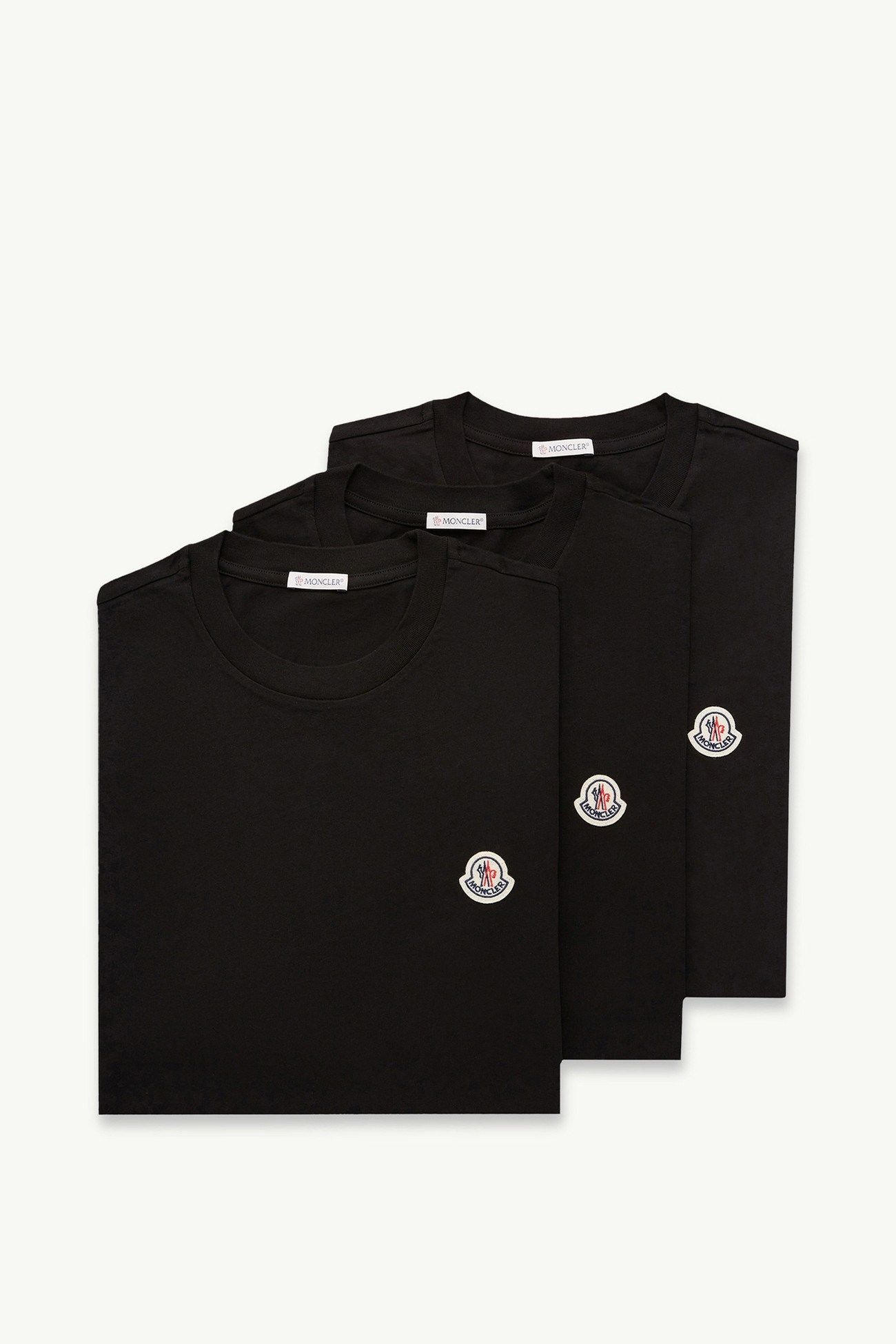 Logo Patch Cotton T-Shirt (Pack of Three) Men Black Moncler 2
