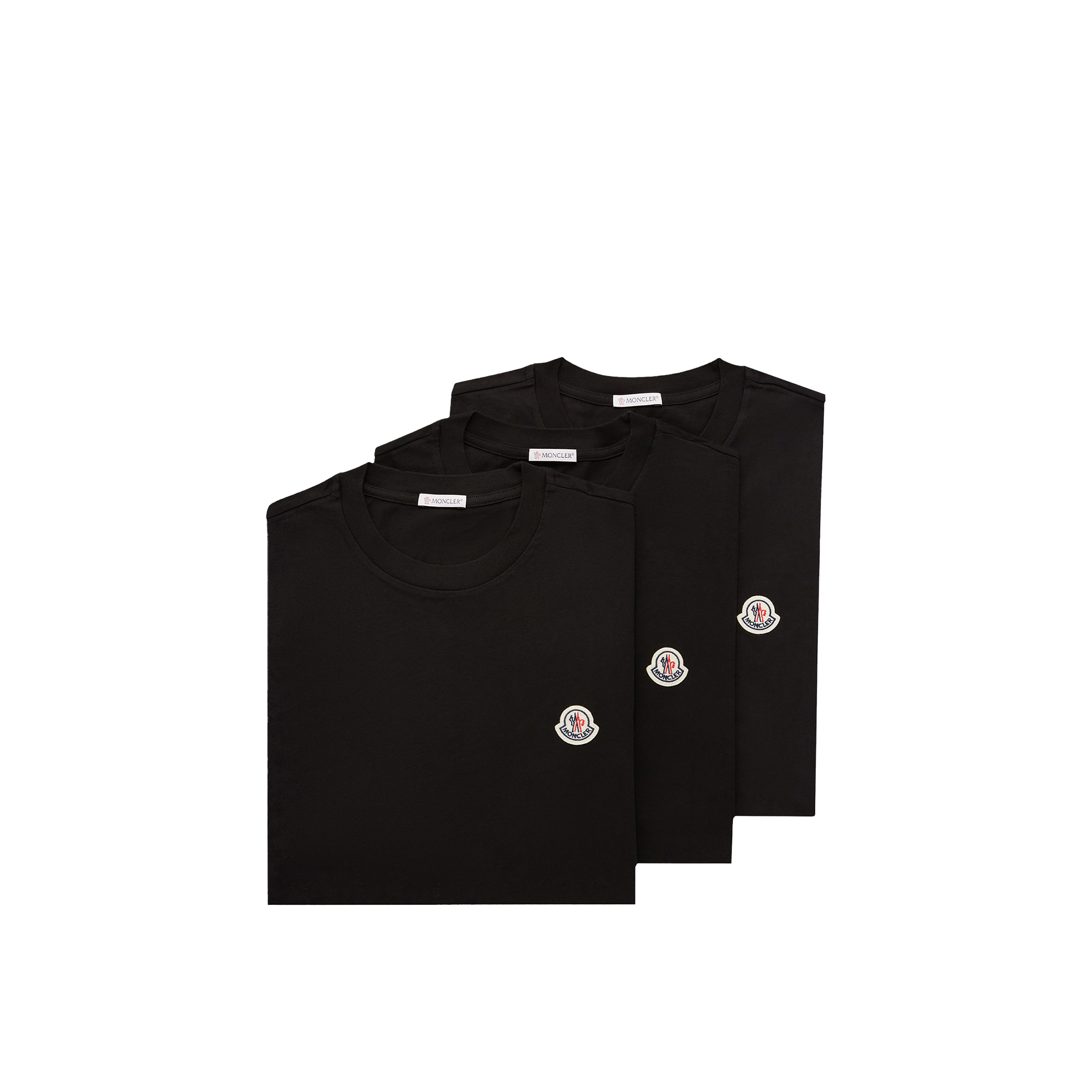 Moncler   Logo Patch Cotton T-Shirt (Pack Of Three) for Men in Black, Size: 4XL
