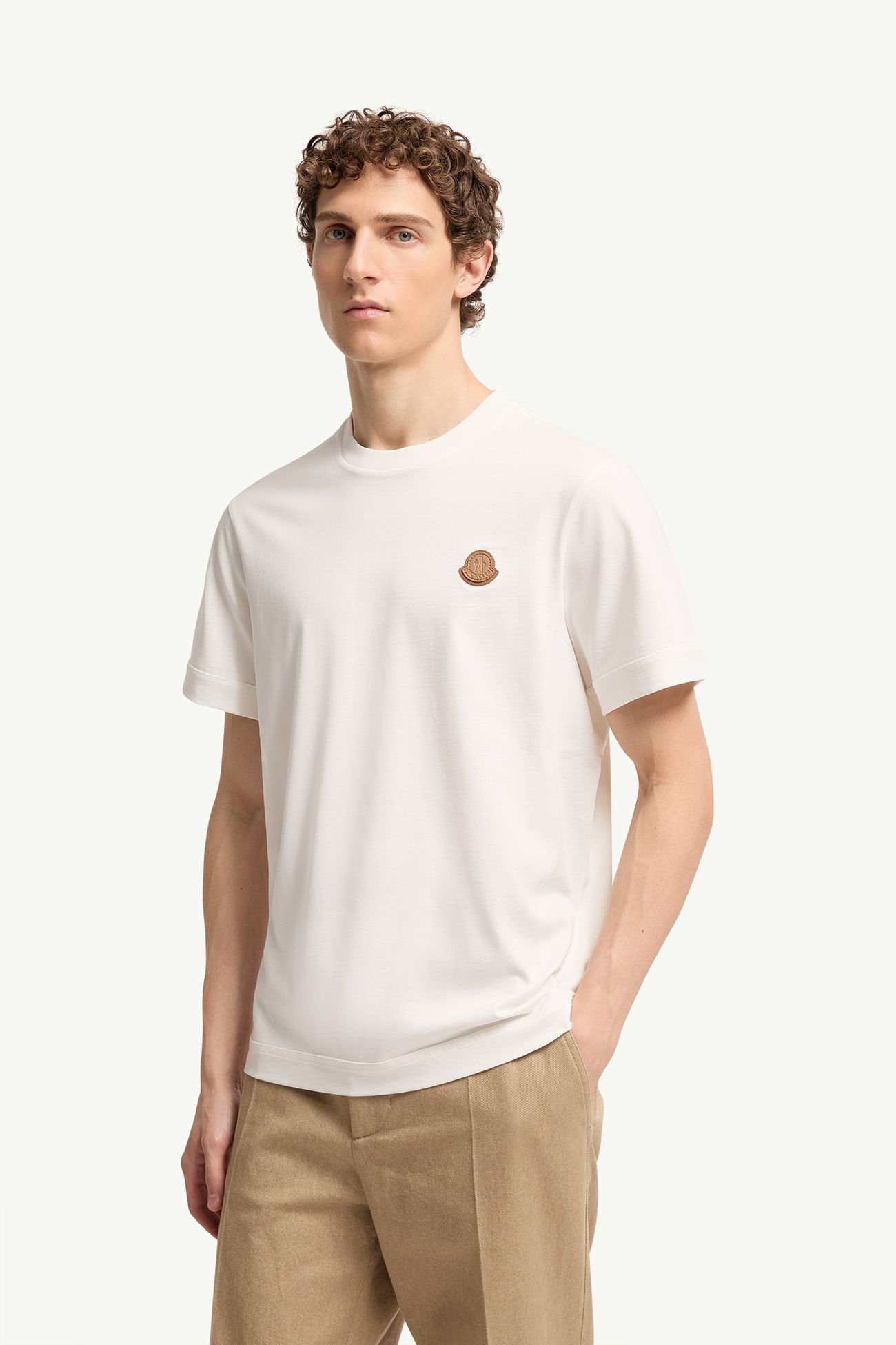 T-shirt in cotone con doppio logo in pelle Uomo Bianco Moncler 3