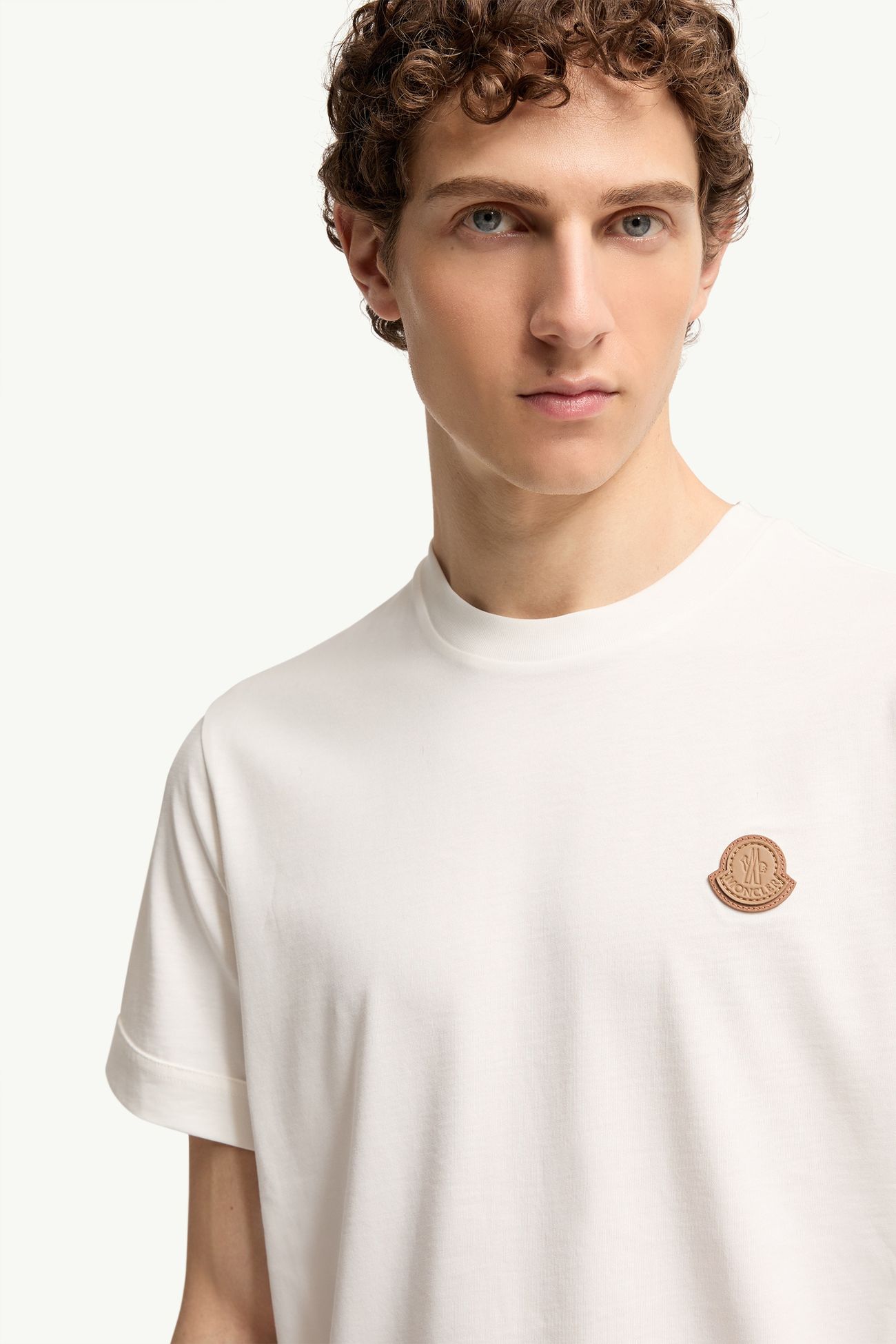 Double Leather Logo Cotton T-Shirt Men White Moncler 5