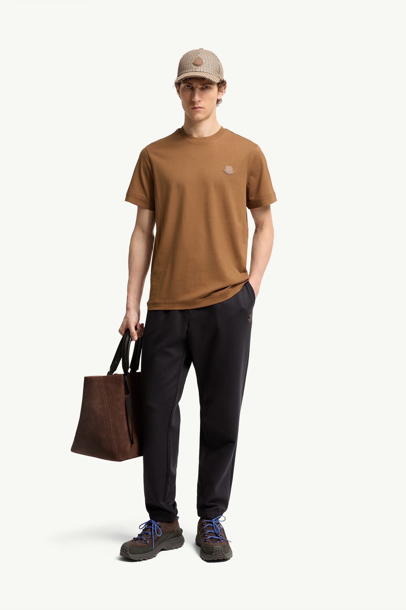 Double Leather Logo Cotton T-Shirt Men Brown Moncler 0