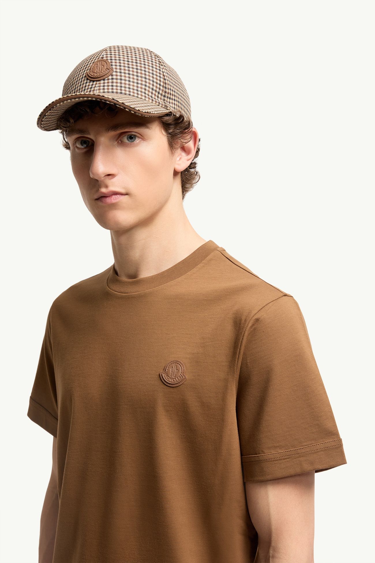 Double Leather Logo Cotton T-Shirt Hommes Marron Moncler 1