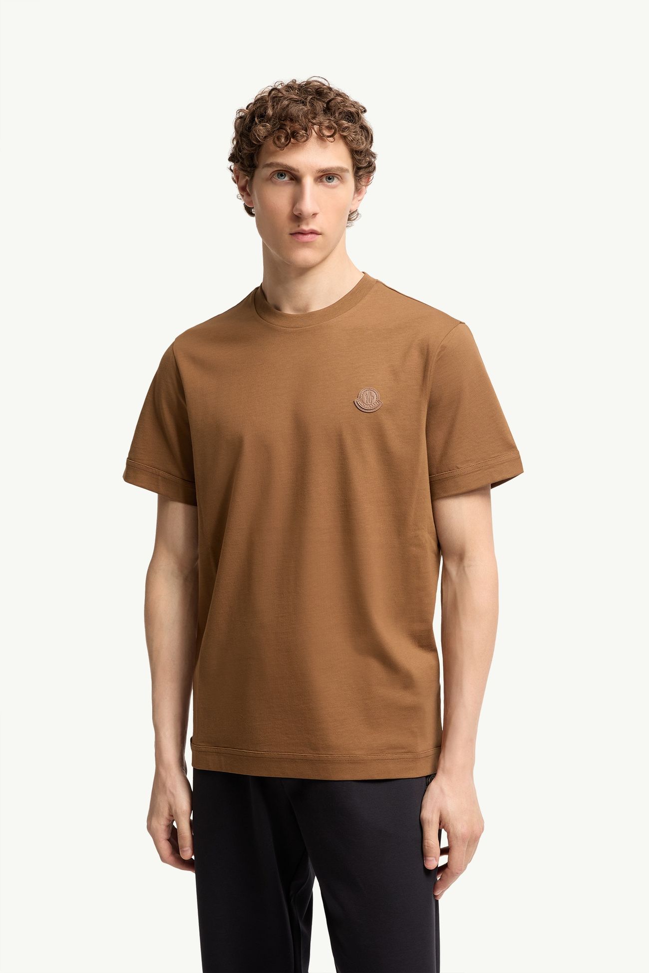 Camiseta de algodón con logotipo doble de piel Hombre Marrón Moncler 3