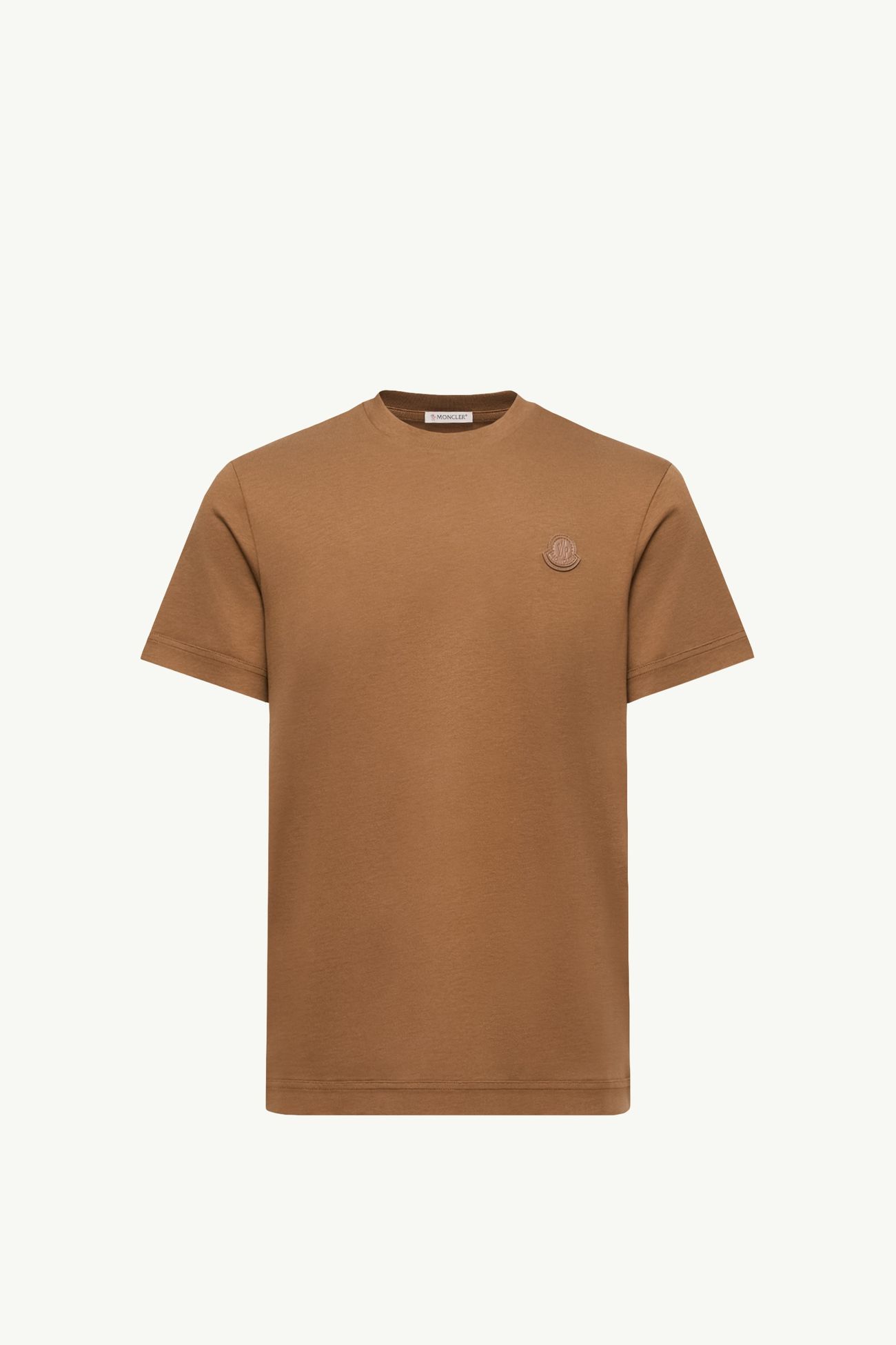 T-shirt in cotone con doppio logo in pelle Uomo Marrone Moncler 2