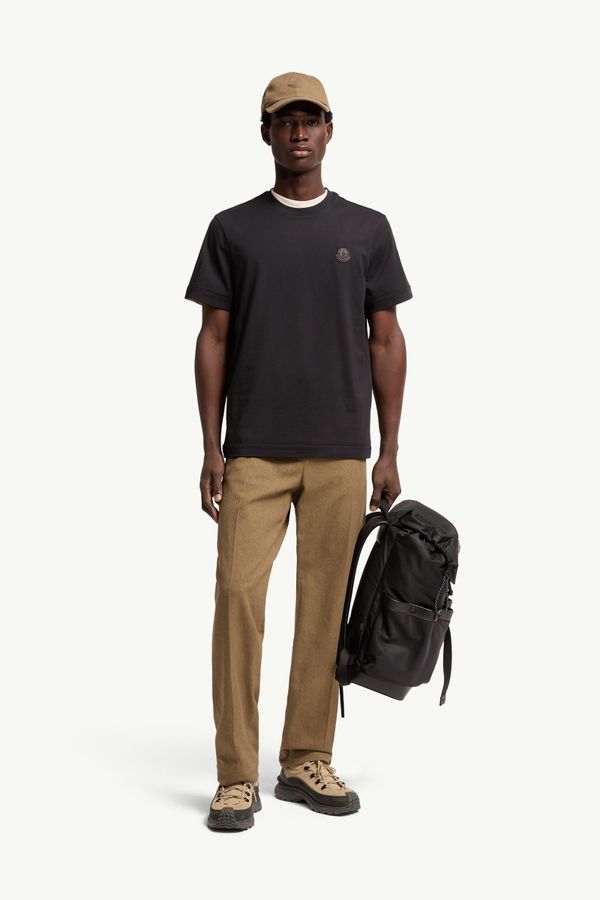 T-Shirt aus Baumwolle mit doppeltem Leder-Logo Herren Dunkelblau Moncler 0