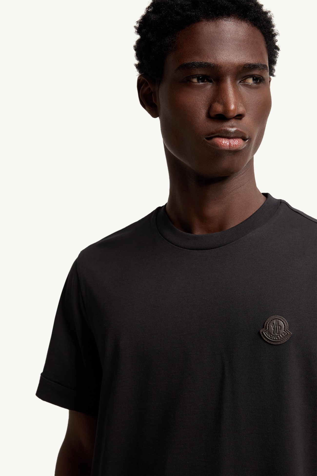 Double Leather Logo Cotton T-Shirt Men Dark Blue Moncler 5
