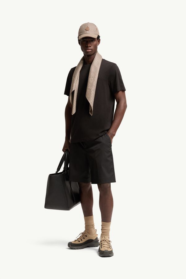 Camiseta de algodón con logotipo doble de piel Hombre Negro Moncler 0