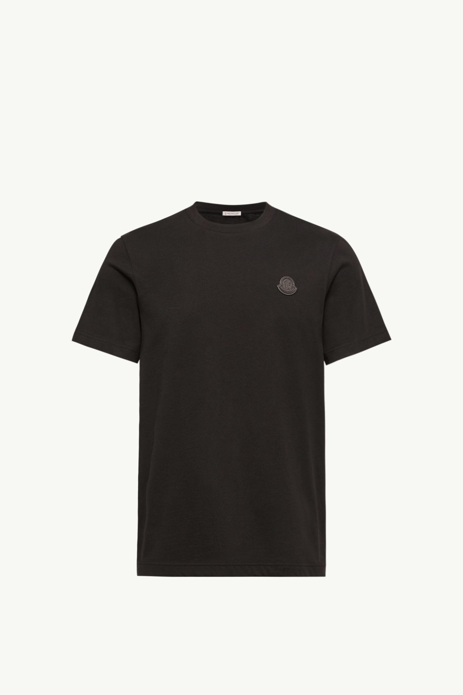 Black Double Leather Logo Cotton T-Shirt - Polos & T-shirts for