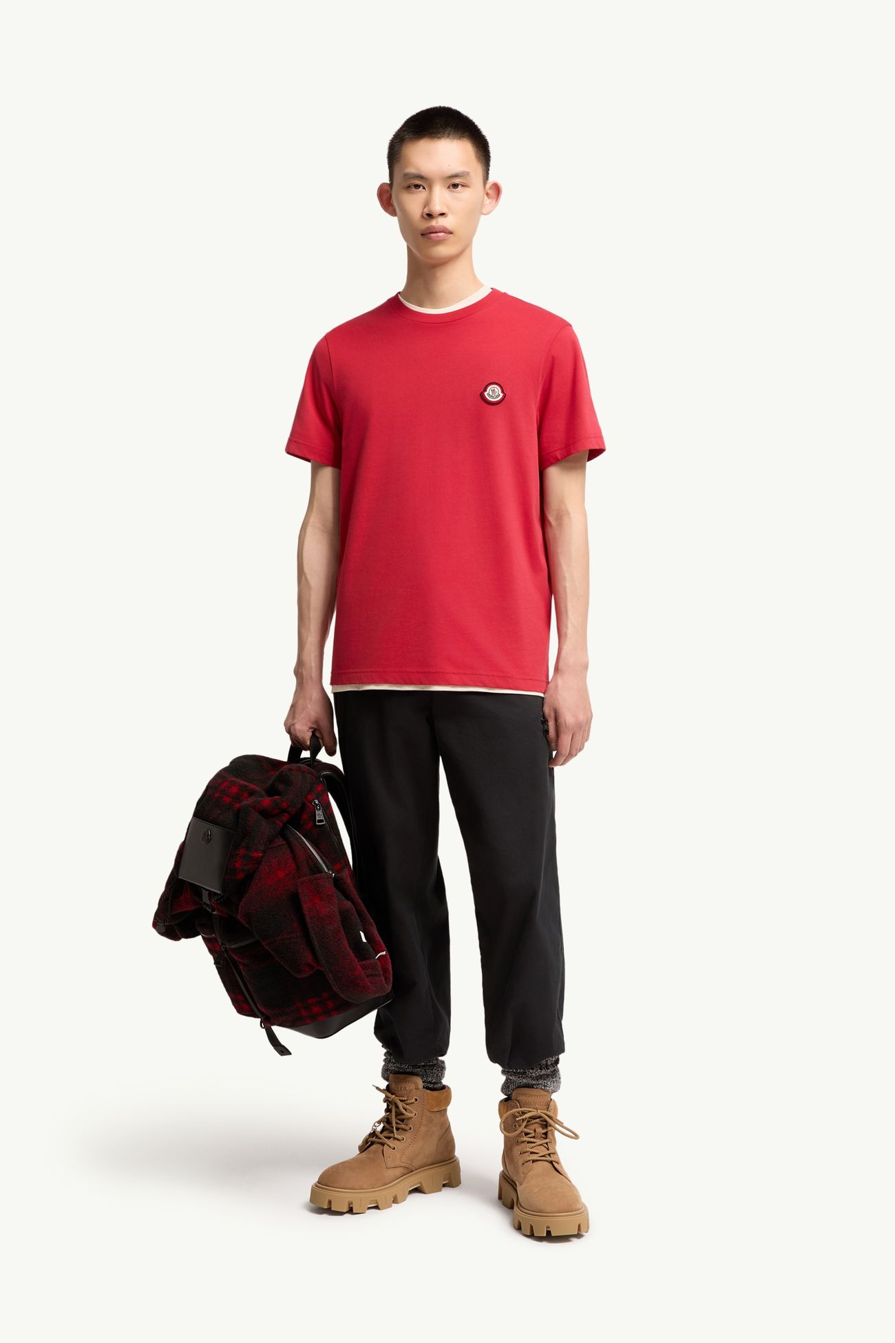 Camiseta de jersey de algodón con logotipo Hombre Rojo Moncler 0