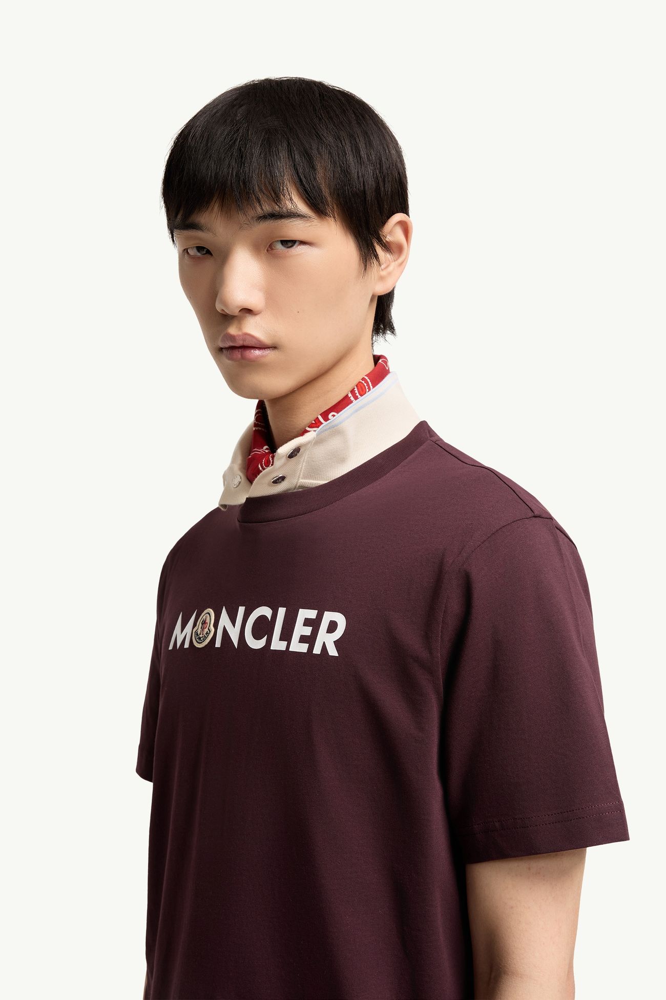 Logo Cotton T-Shirt Men Burgundy Moncler 1