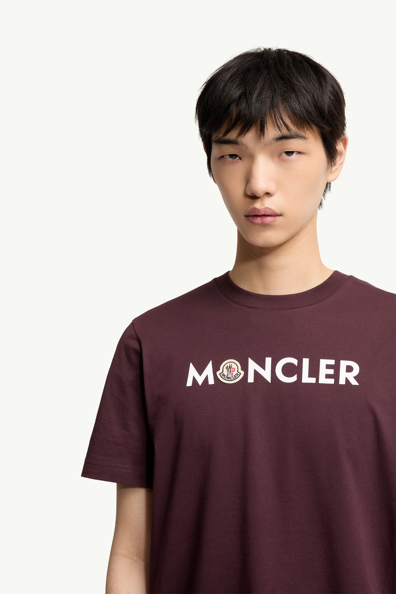 Logo Cotton T-Shirt Men Burgundy Moncler 5