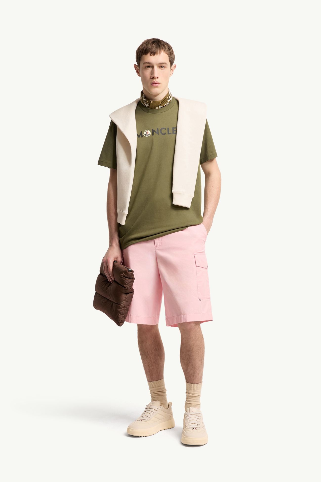 Logo Cotton T-Shirt Men Olive Green Moncler 0