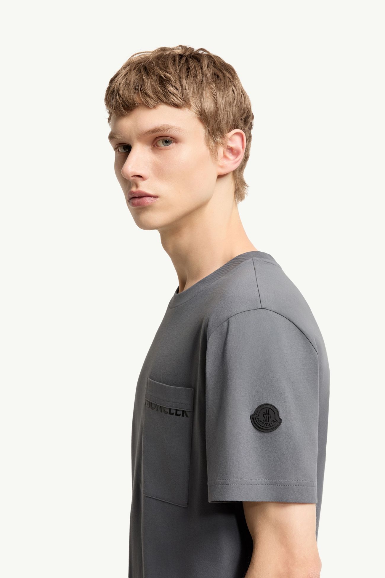 T-shirt in jersey di cotone con logo Uomo Grigio Moncler 1