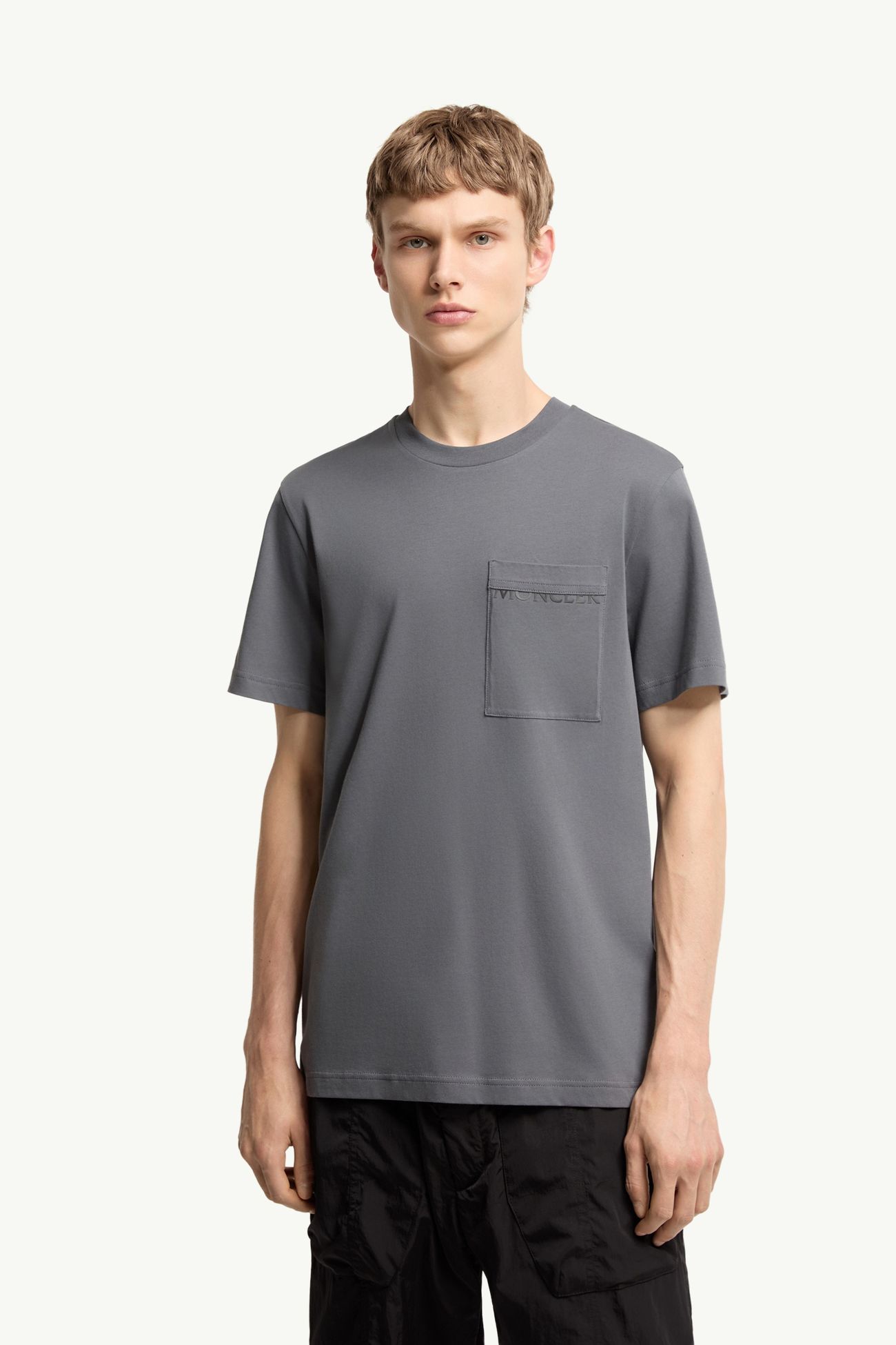 Logo Cotton Jersey T-Shirt Men Gray Moncler 3