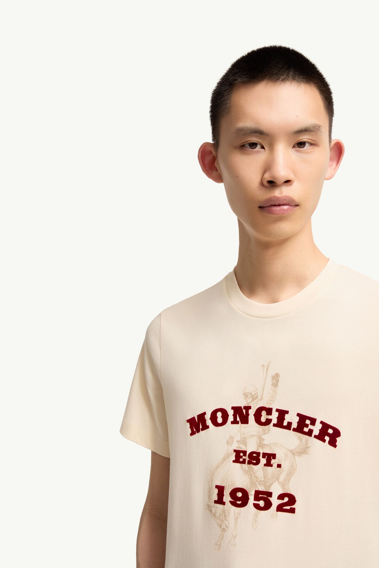 T-shirt en jersey de coton à imprimé cheval Hommes Blanc Ivoire Moncler 5