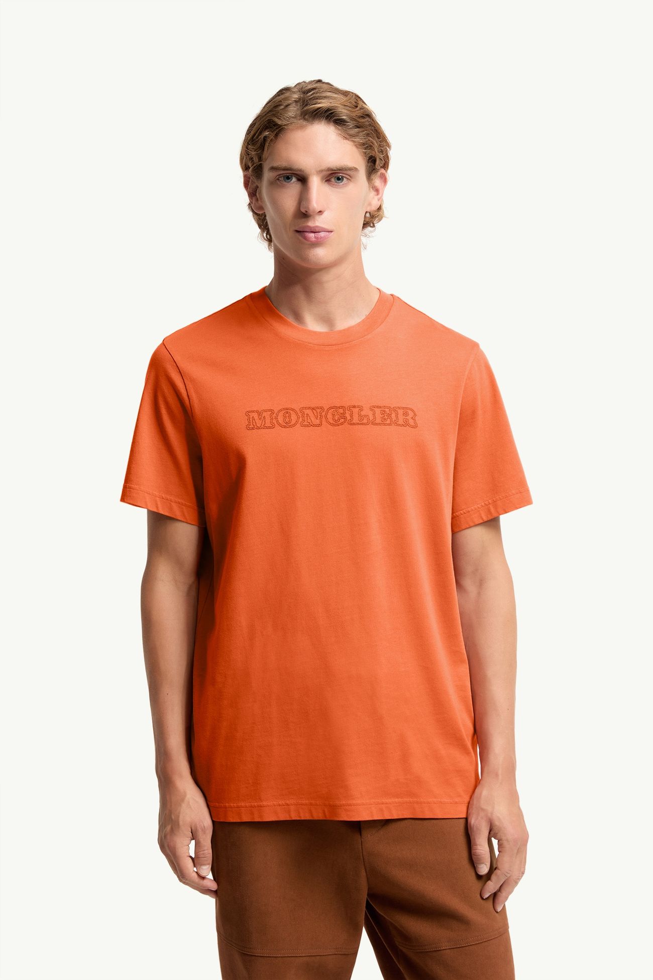 T-Shirt in jersey di cotone con logo Uomo Arancione Moncler 3
