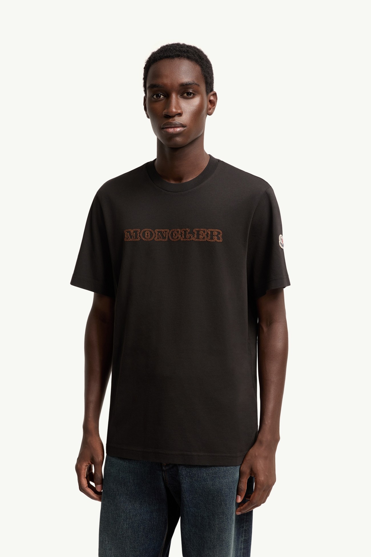 Camiseta de jersey de algodón con logotipo Hombre Negro Moncler 3