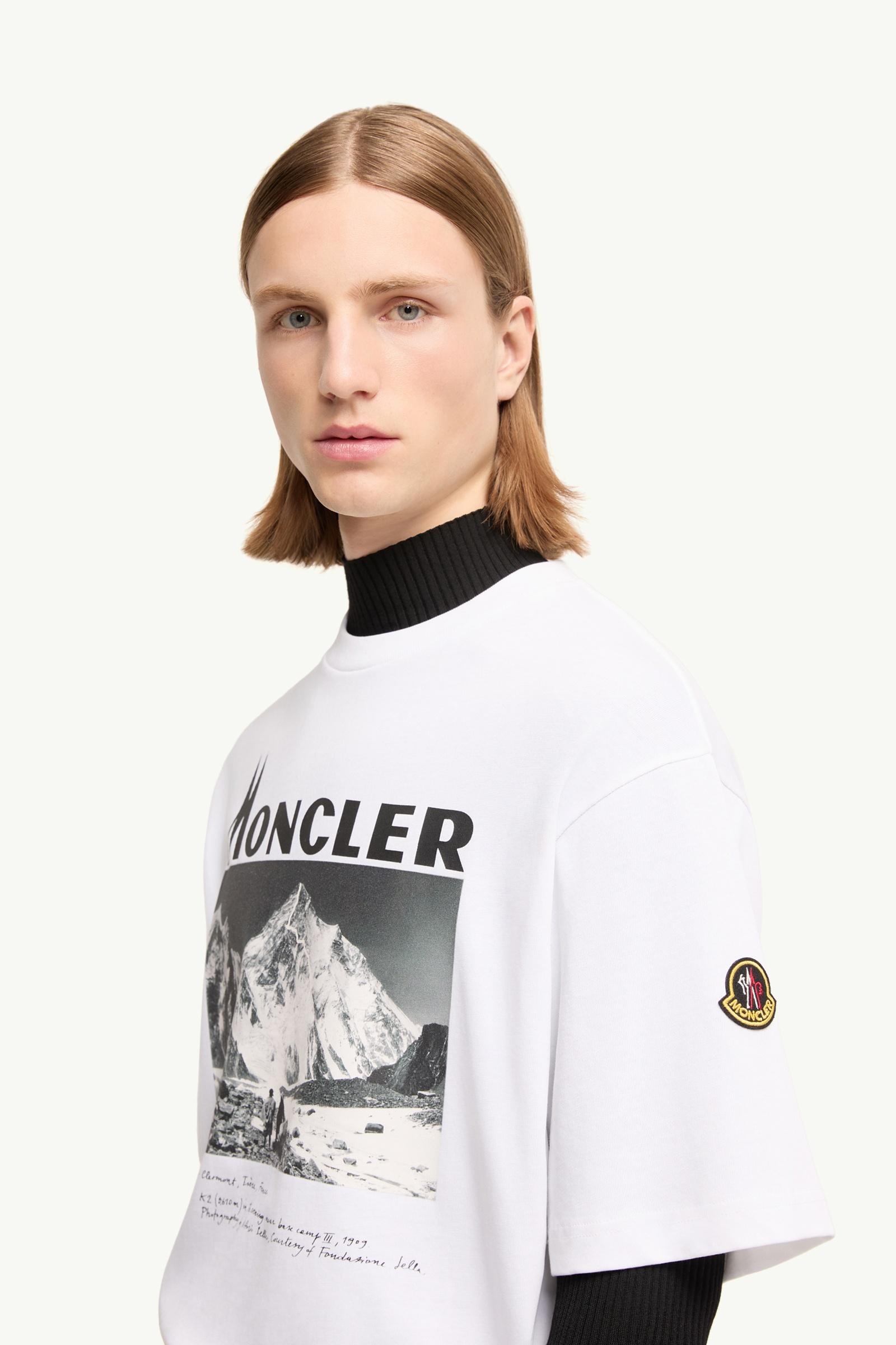 White K2 Print Short Sleeve Cotton Jersey T-Shirt - for Moncler