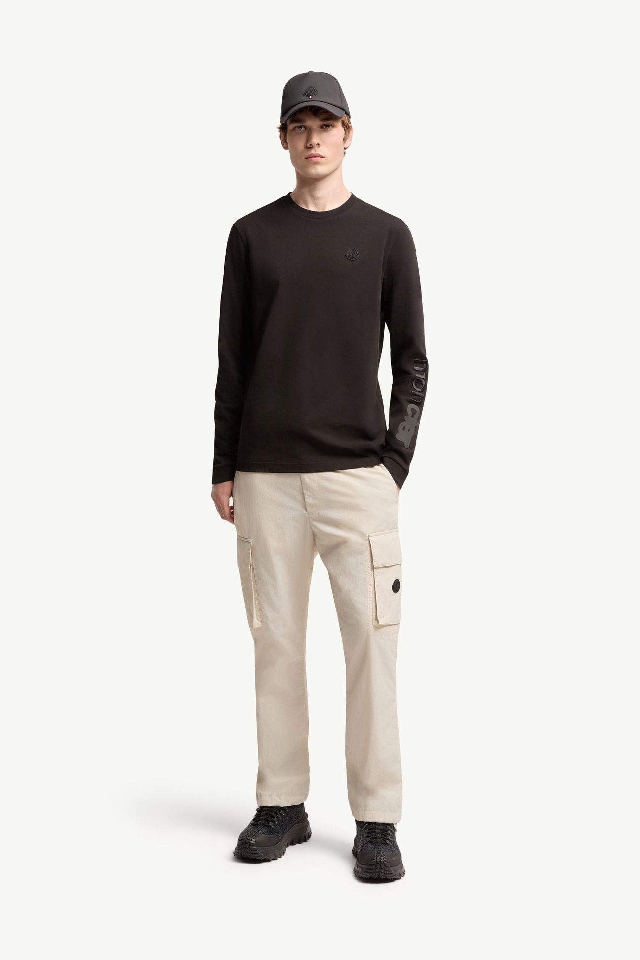 T-shirt à manches longues en jersey de coton Hommes Noir Moncler 0
