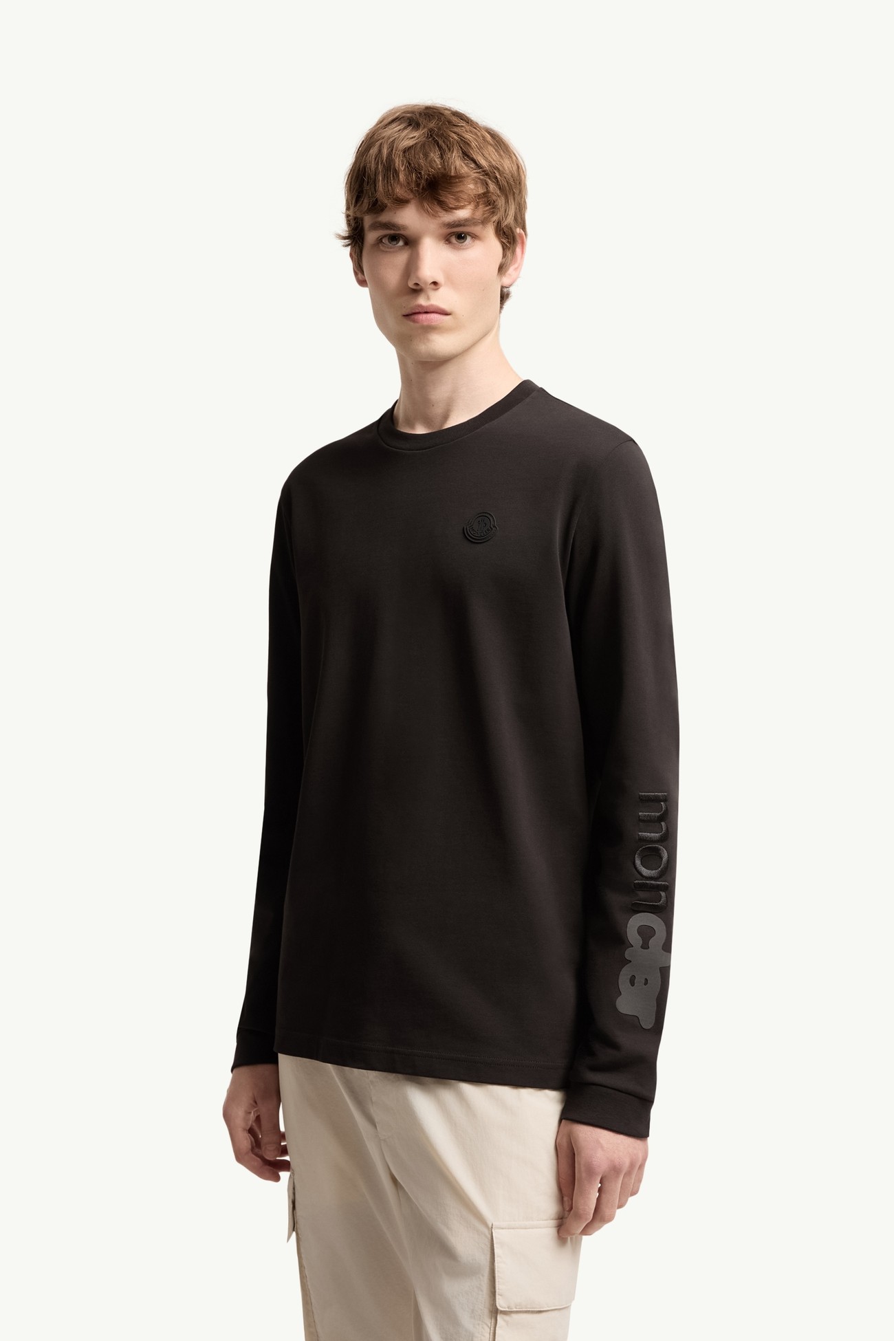 Cotton Jersey Long Sleeve T-Shirt Men Black Moncler 3