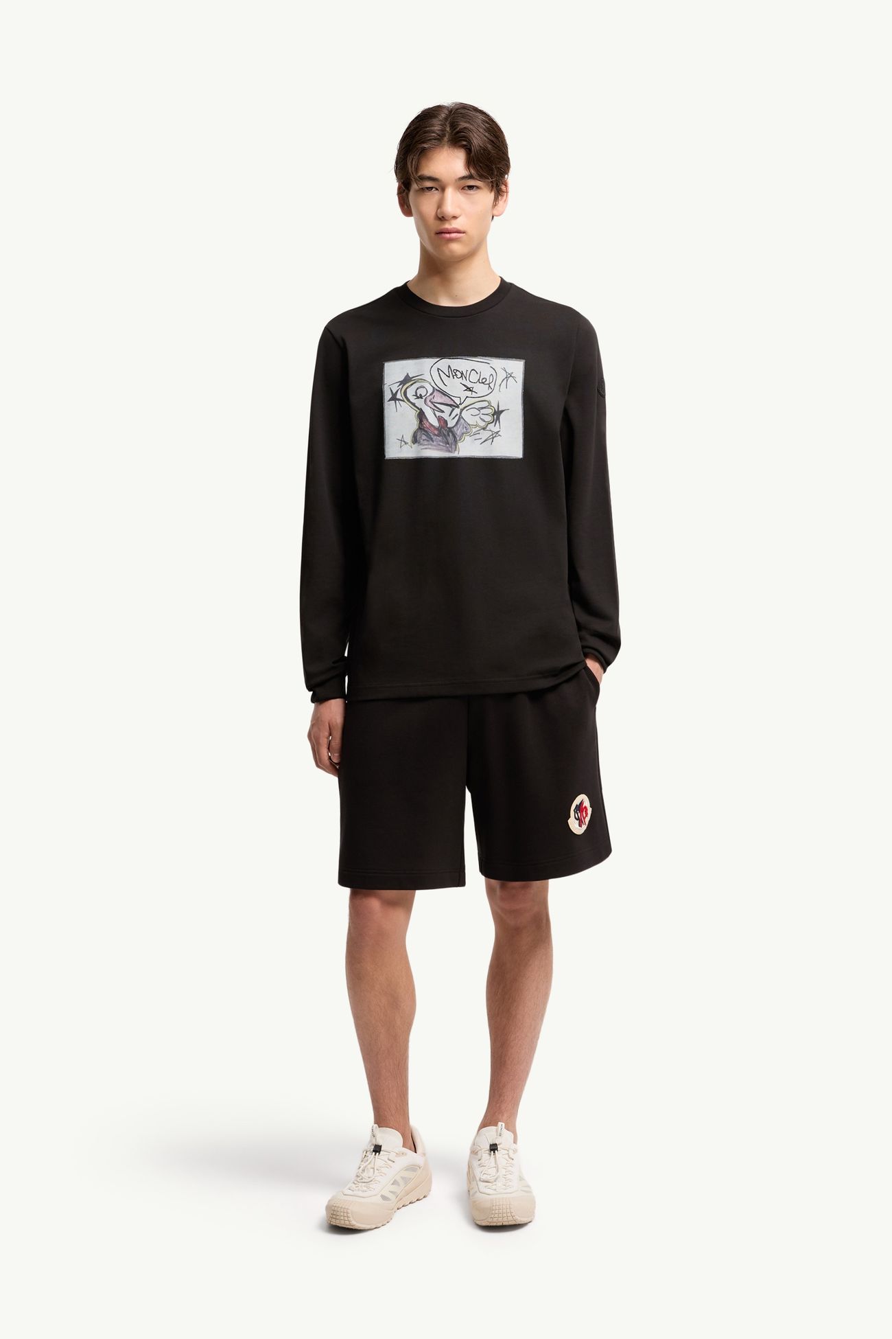 MonDuck Long Sleeve Cotton T-Shirt Men Black Moncler 0