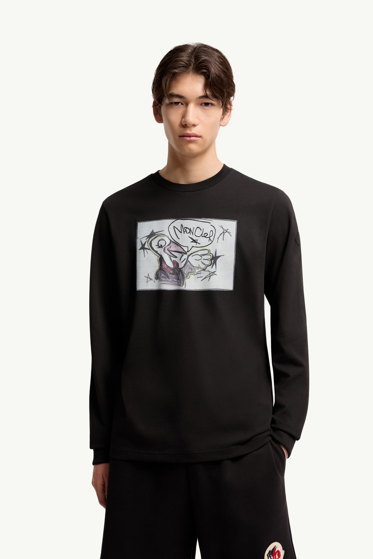 MonDuck Long Sleeve Cotton T-Shirt Men Black Moncler 3