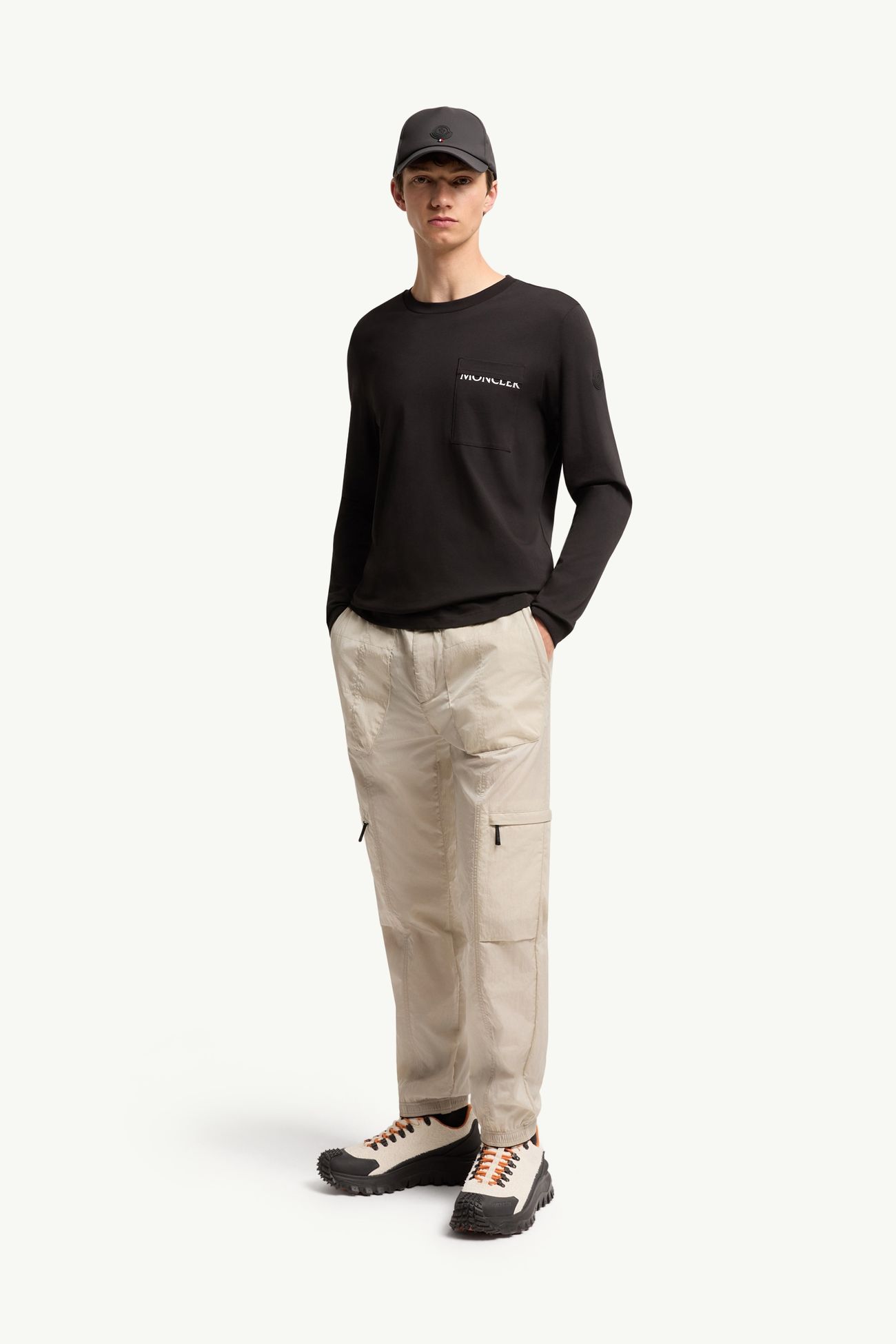 Logo Cotton Long Sleeve T-Shirt Men Black Moncler 0
