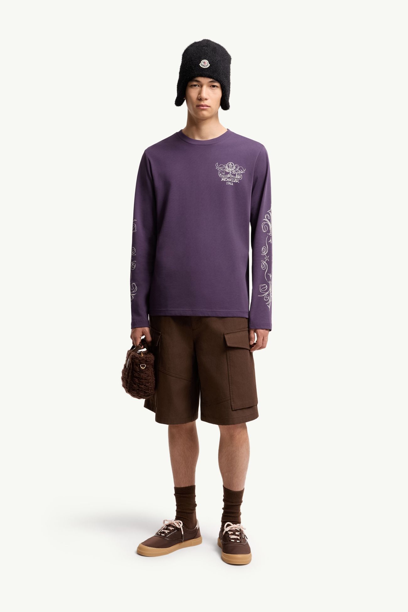T-shirt à manches longues et logo en coton Hommes Violet Moncler 0