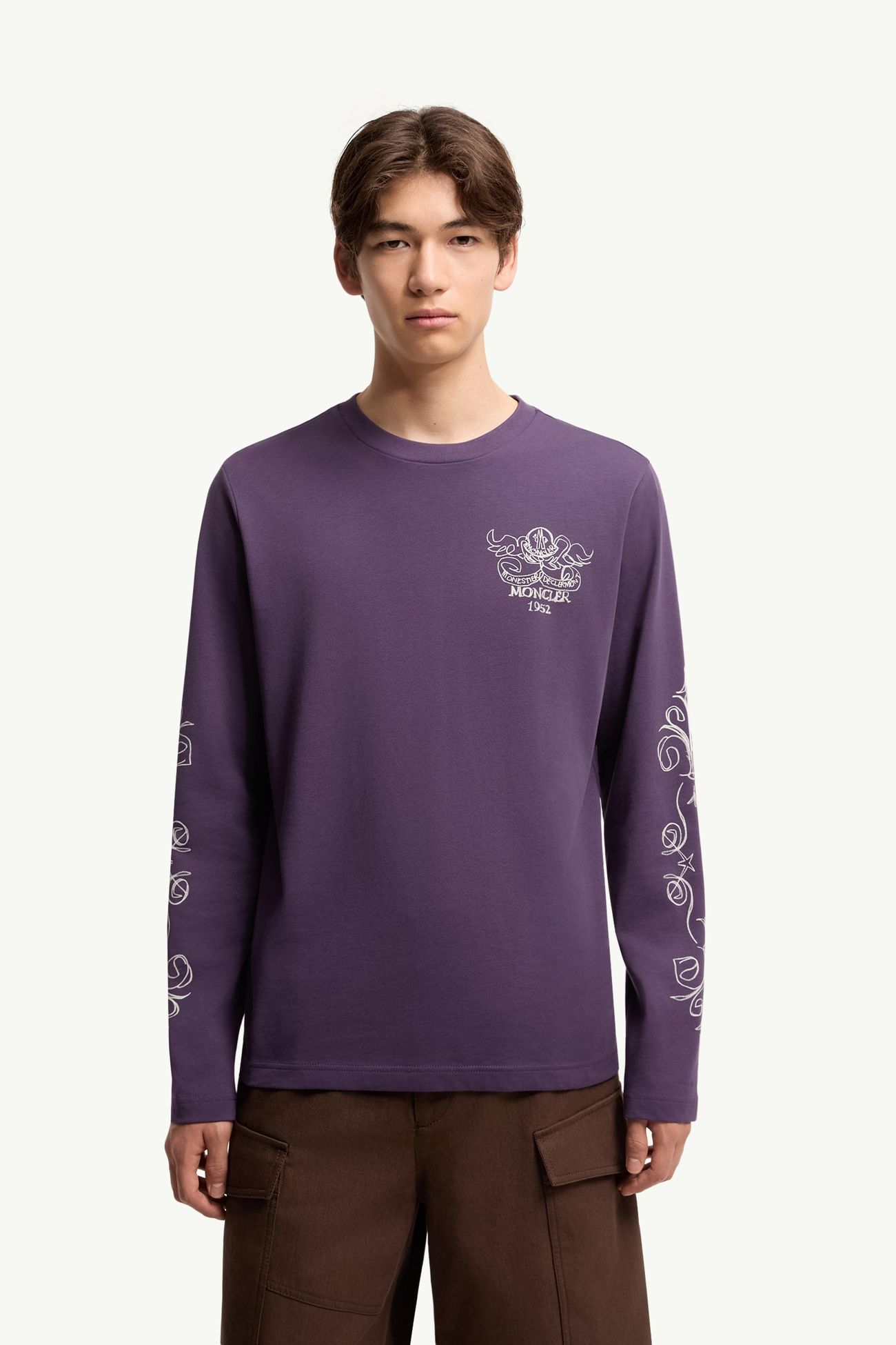 Langarm-T-Shirt aus Baumwolle mit Logomotiv Herren Violett Moncler 3