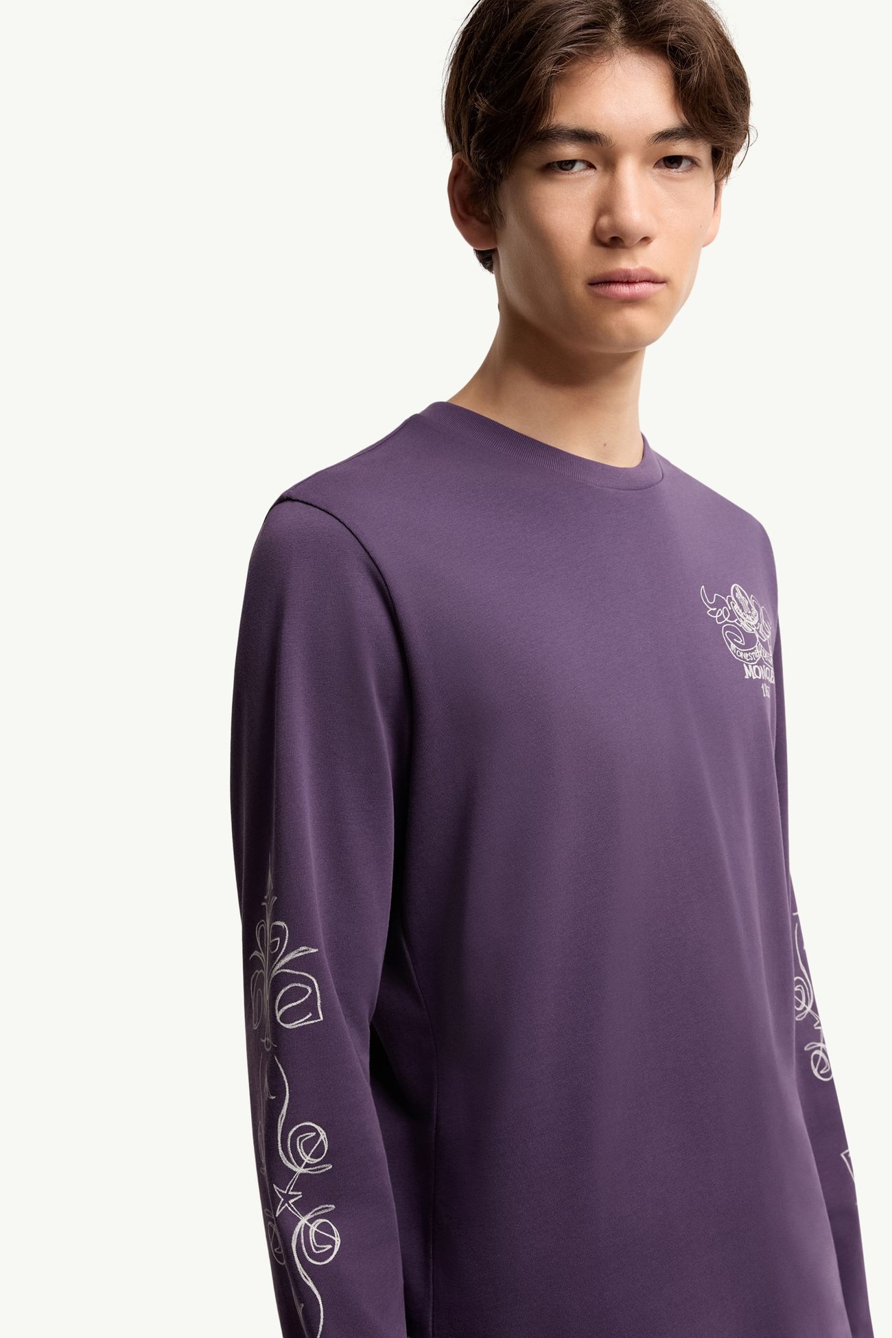 Camiseta de manga larga de algodón con motivo del logotipo Hombre Morado Moncler 5