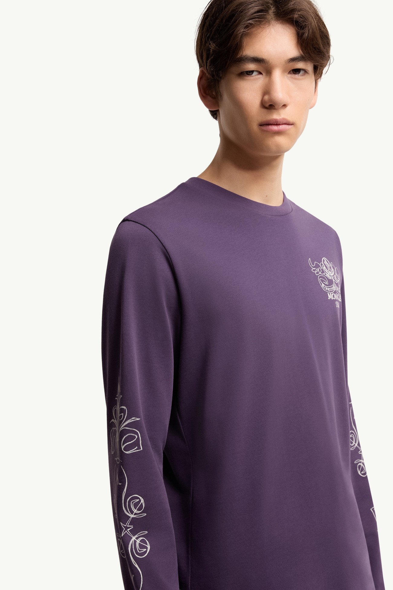 T-shirt a maniche lunghe in cotone con logo Uomo Viola Moncler 5
