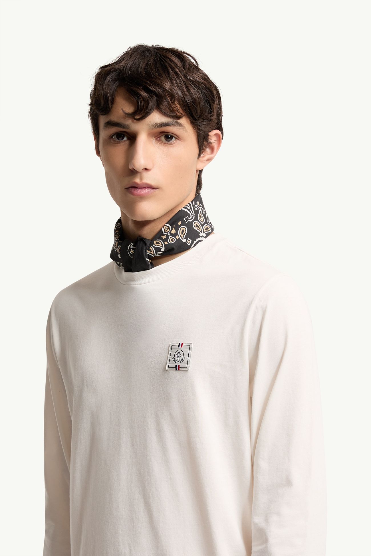 Tricolour Logo Long Sleeve Cotton T-Shirt Men White Moncler 1