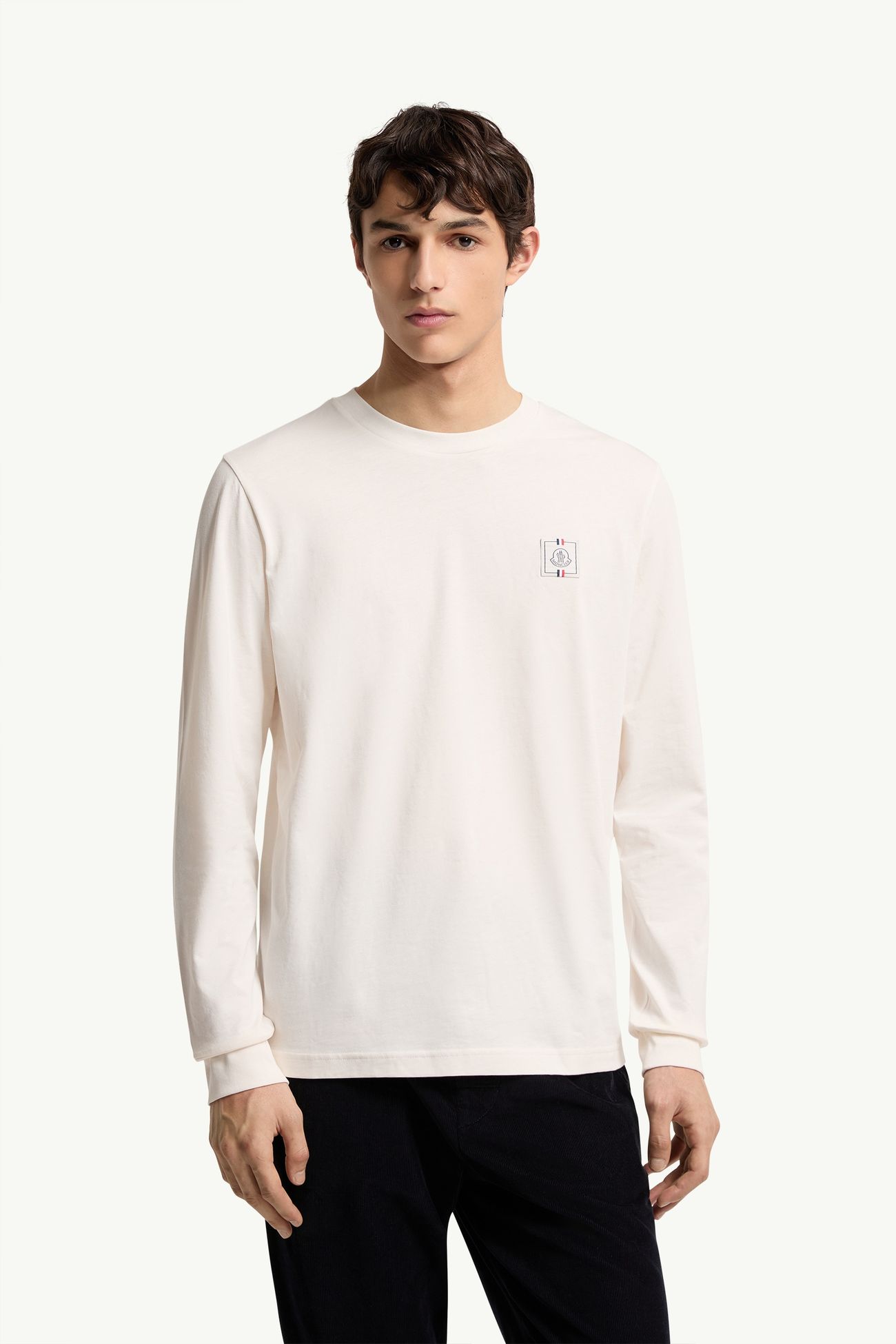Tricolour Logo Long Sleeve Cotton T-Shirt Men White Moncler 3
