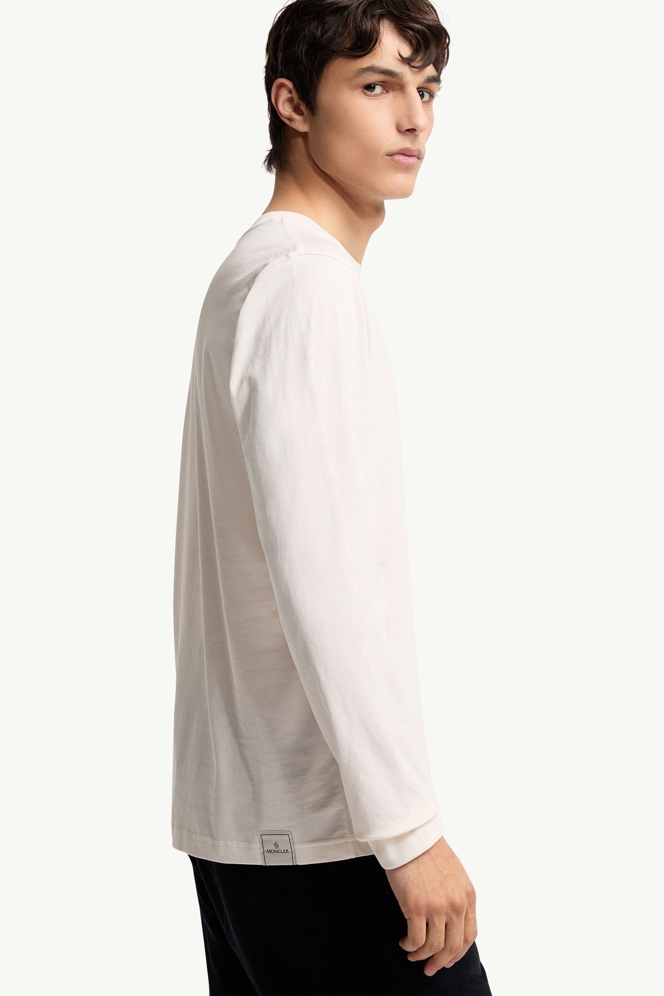 Tricolour Logo Long Sleeve Cotton T-Shirt Men White Moncler 5