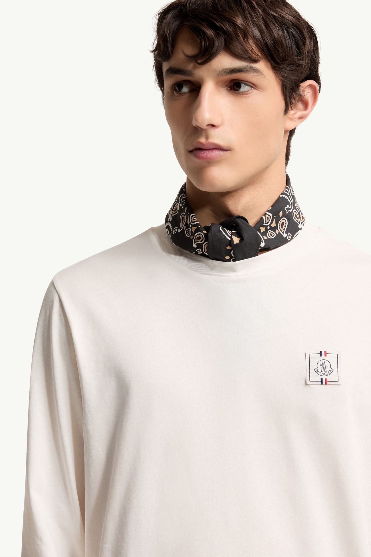 Tricolour Logo Long Sleeve Cotton T-Shirt Men White Moncler 6