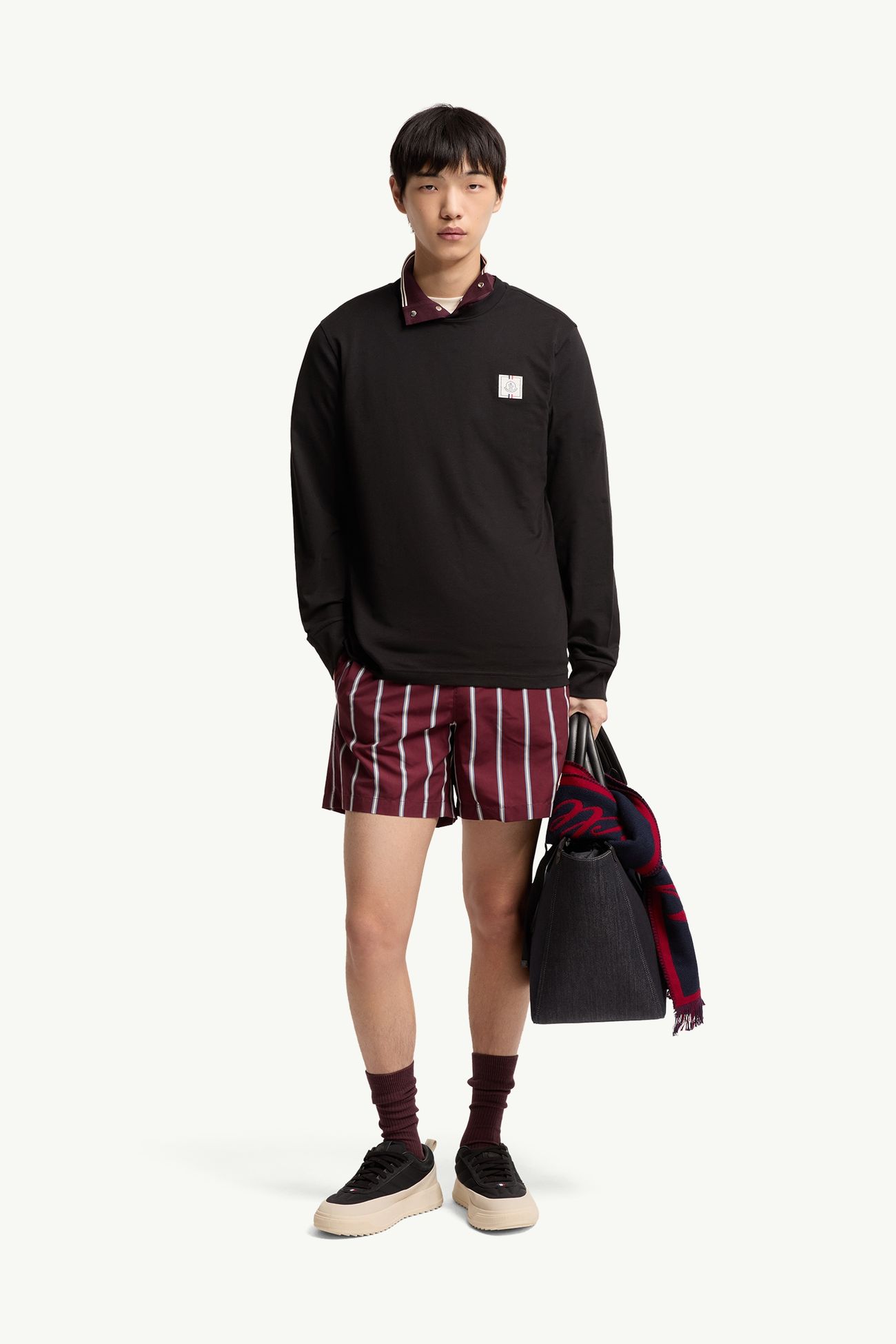 男士三色标识长袖棉质T恤 男士 黑色 Moncler 0
