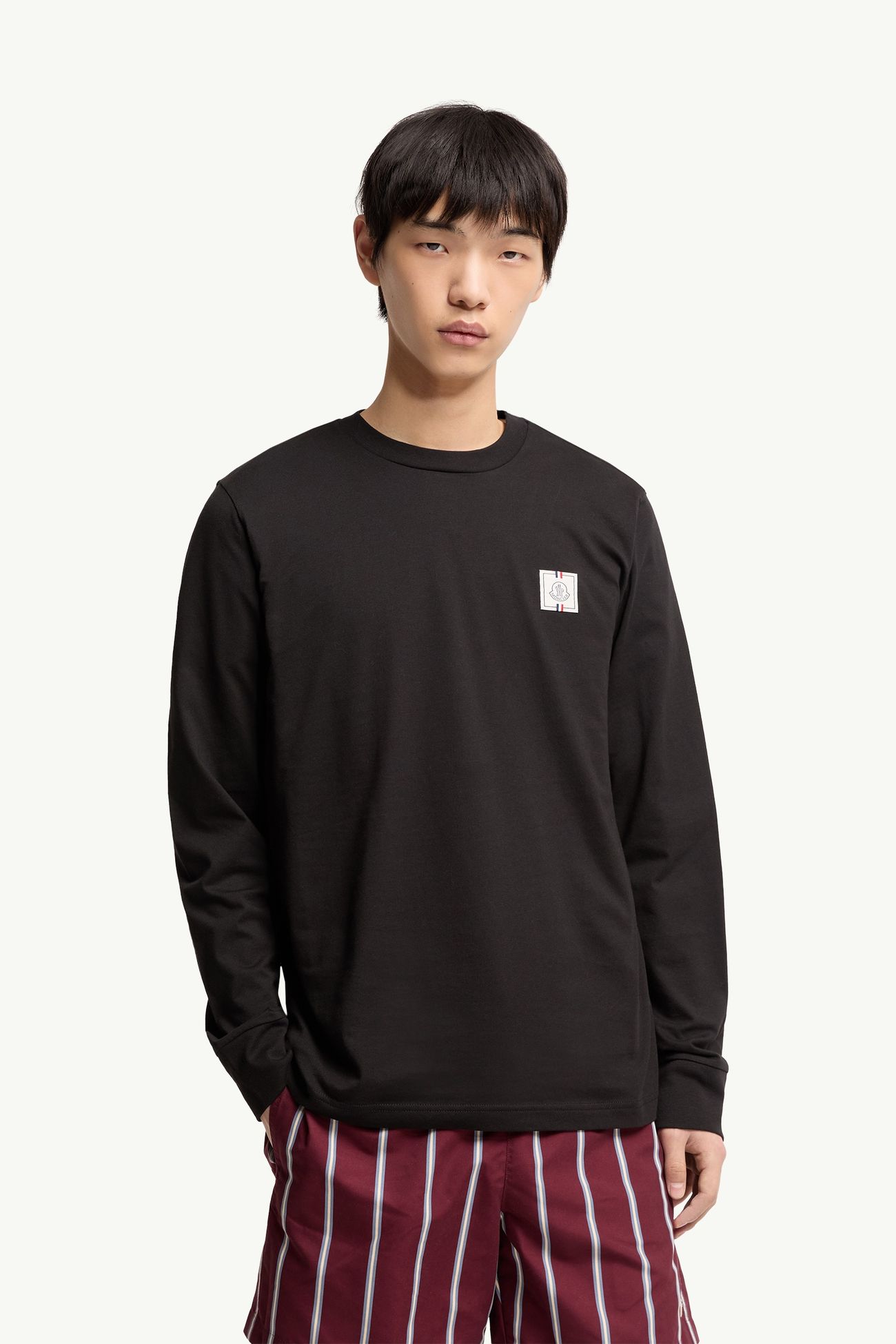 Tricolor Logo Long Sleeve Cotton T-Shirt Men Black Moncler 3