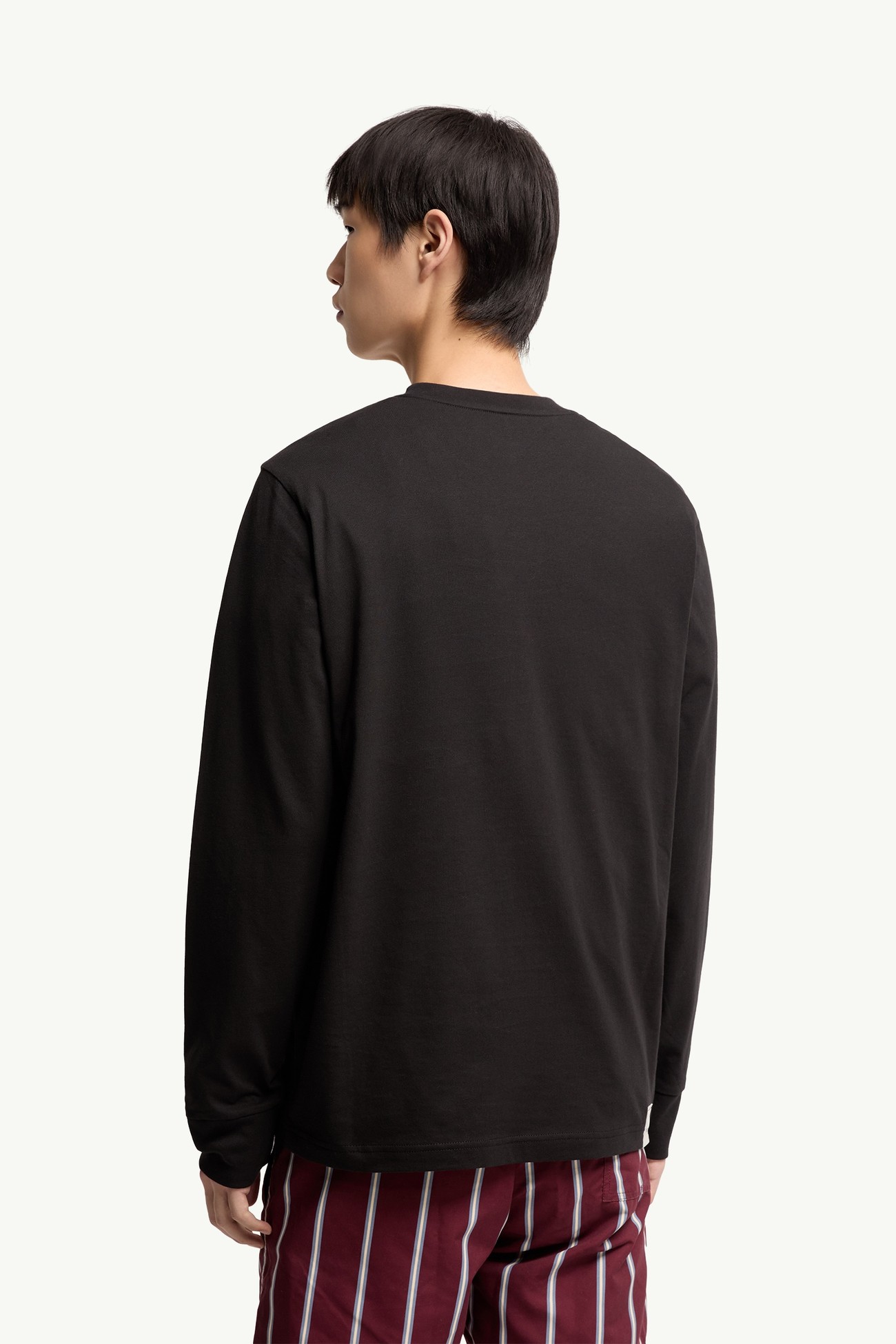 T-shirt a maniche lunghe in cotone con logo tricolore Uomo Nero Moncler 4