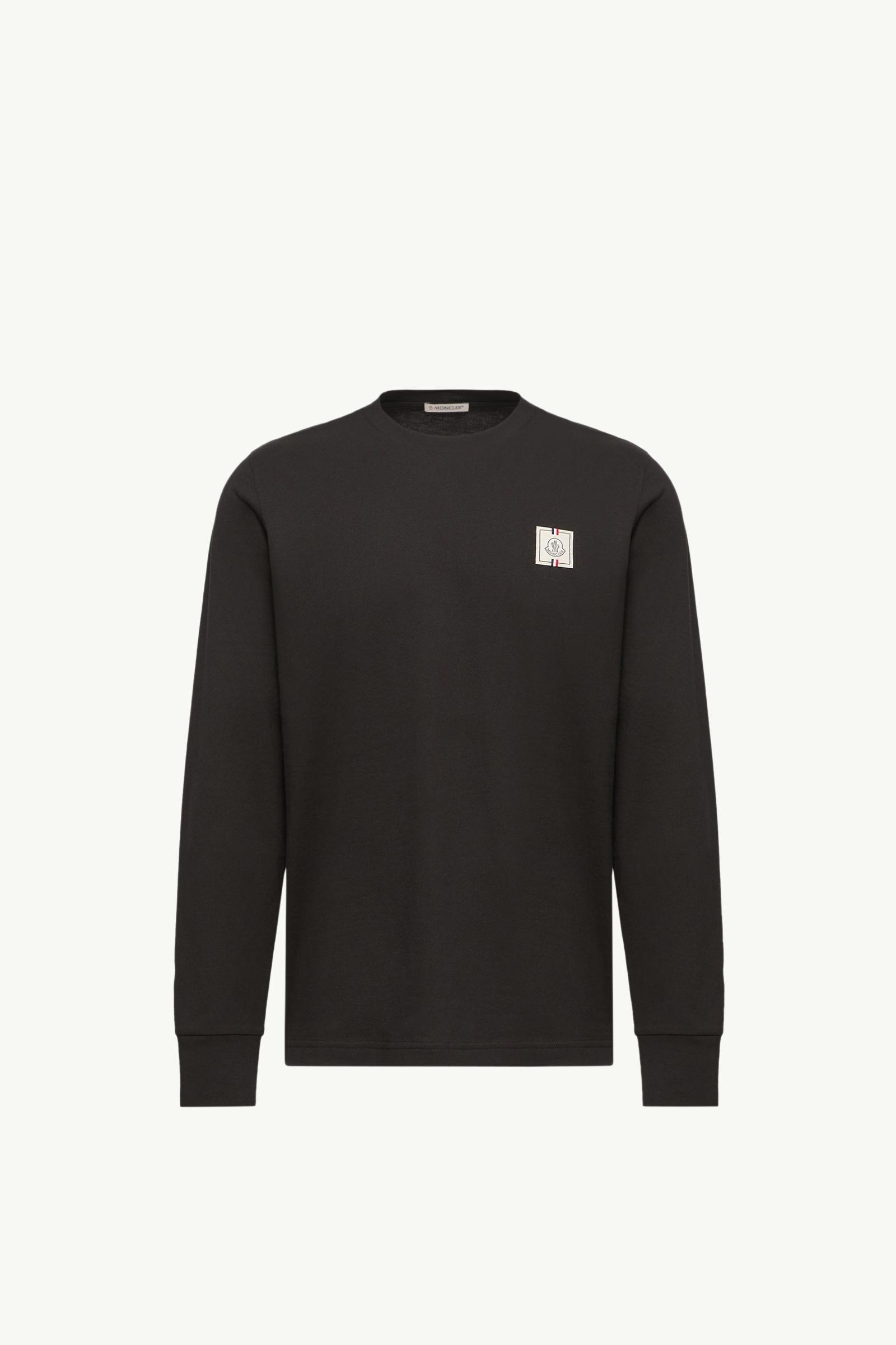 Camiseta de algodón de manga larga con logotipo tricolor Hombre Negro Moncler, 1 of 0