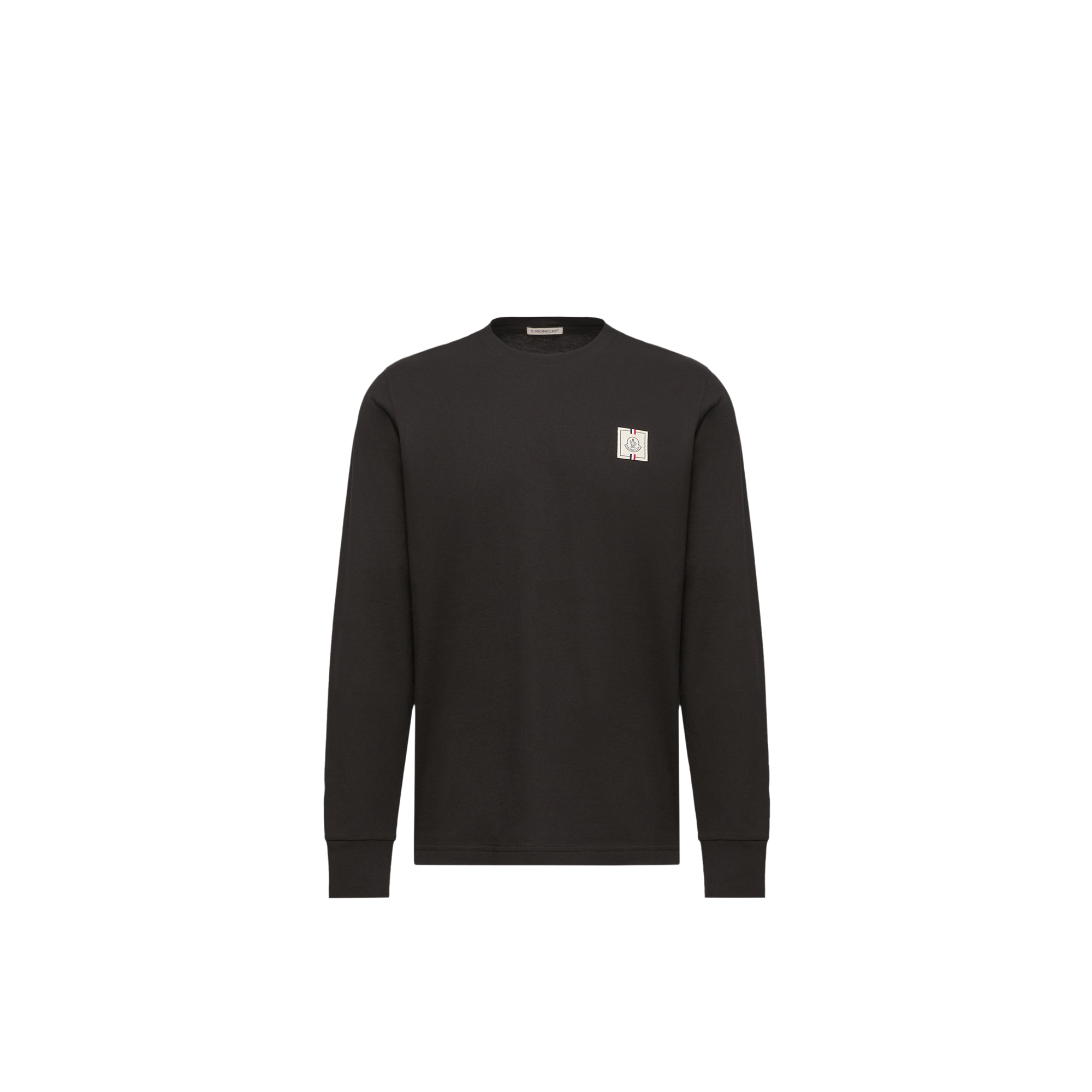 Moncler   Tricolour Logo Long Sleeve Cotton T-Shirt for Men in Black, Size: S - Image 1