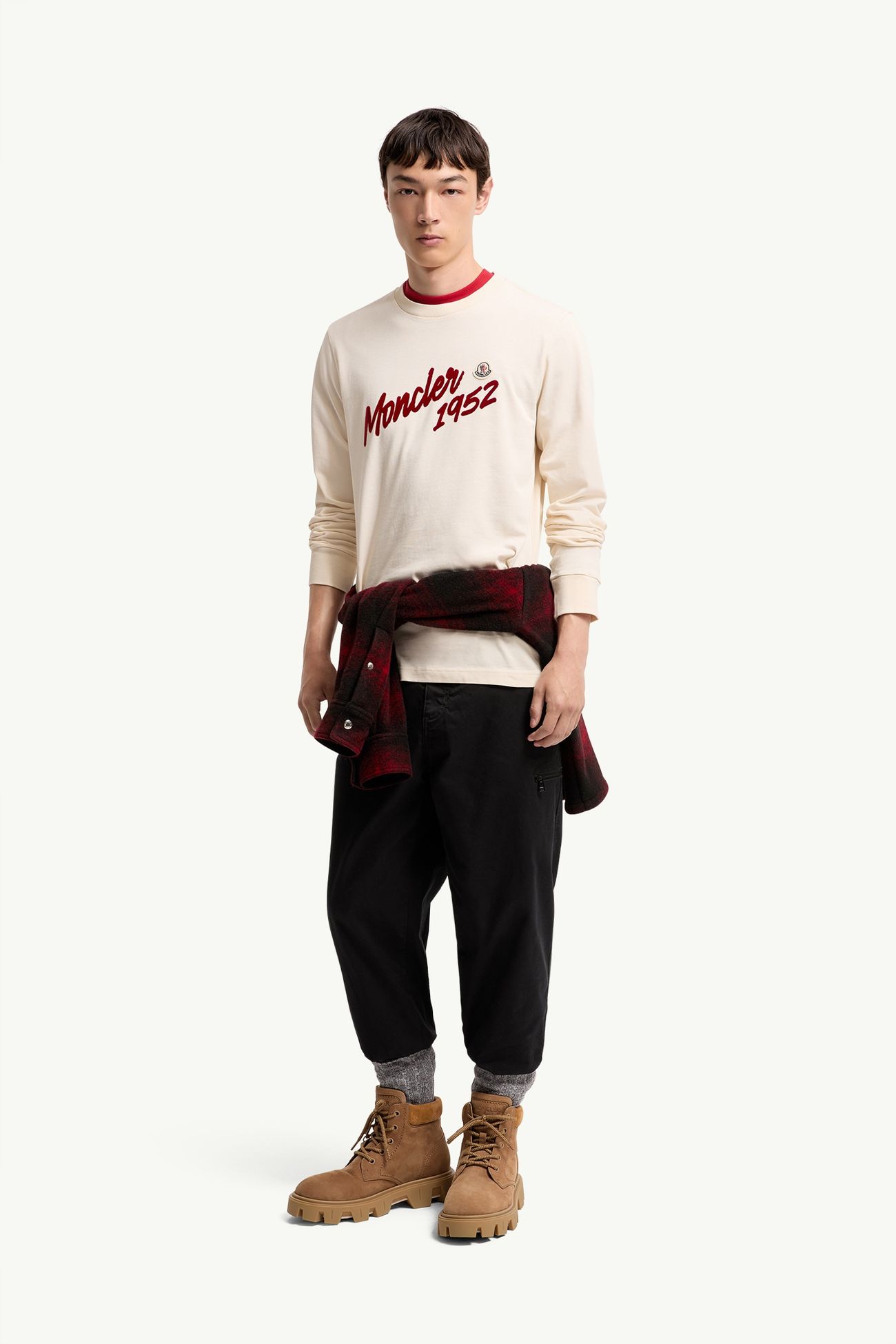 Logo Cotton Jersey Long Sleeve T-Shirt Men White Ivory Moncler 0