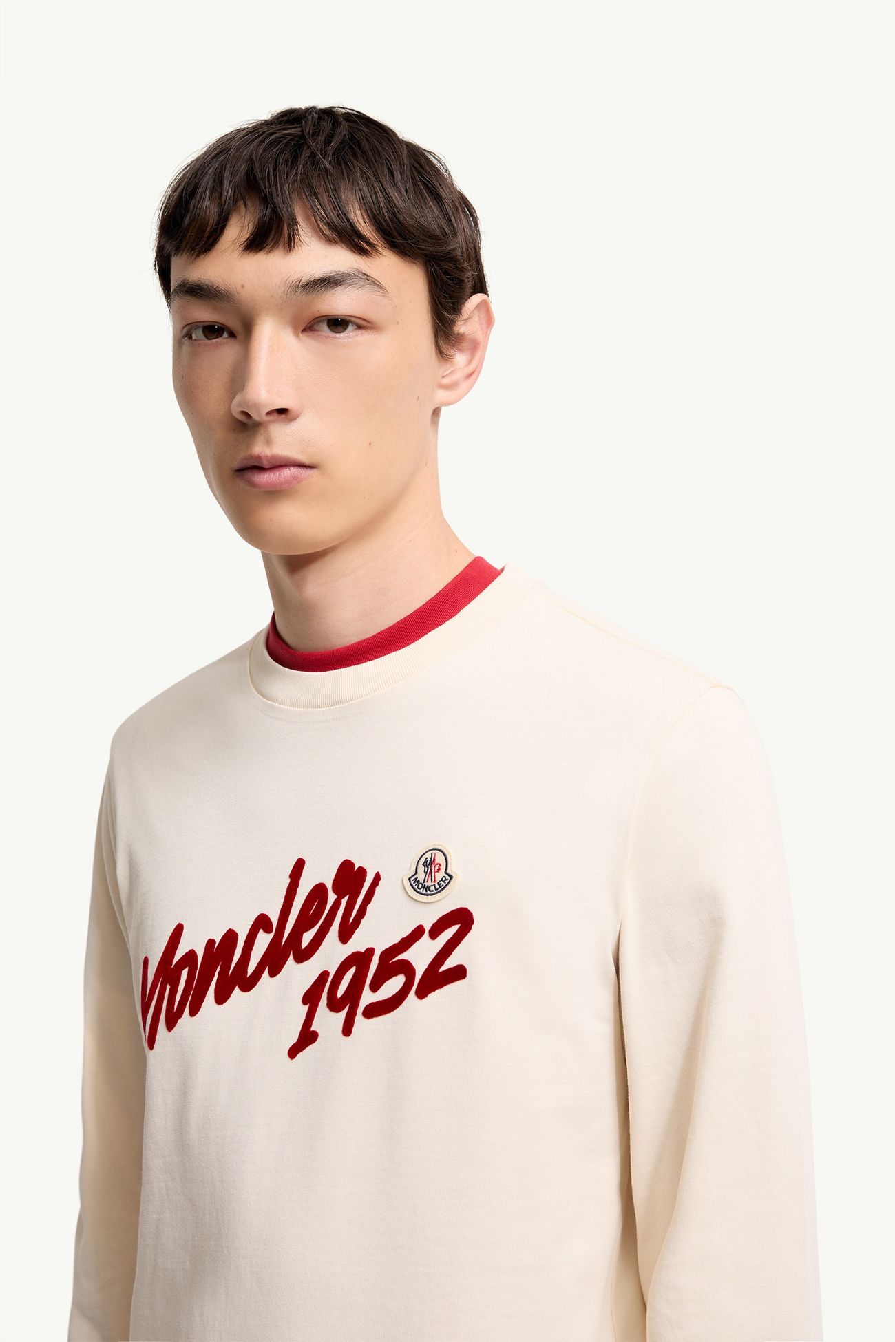 Logo Cotton Jersey Long Sleeve T-Shirt Men White Ivory Moncler 1